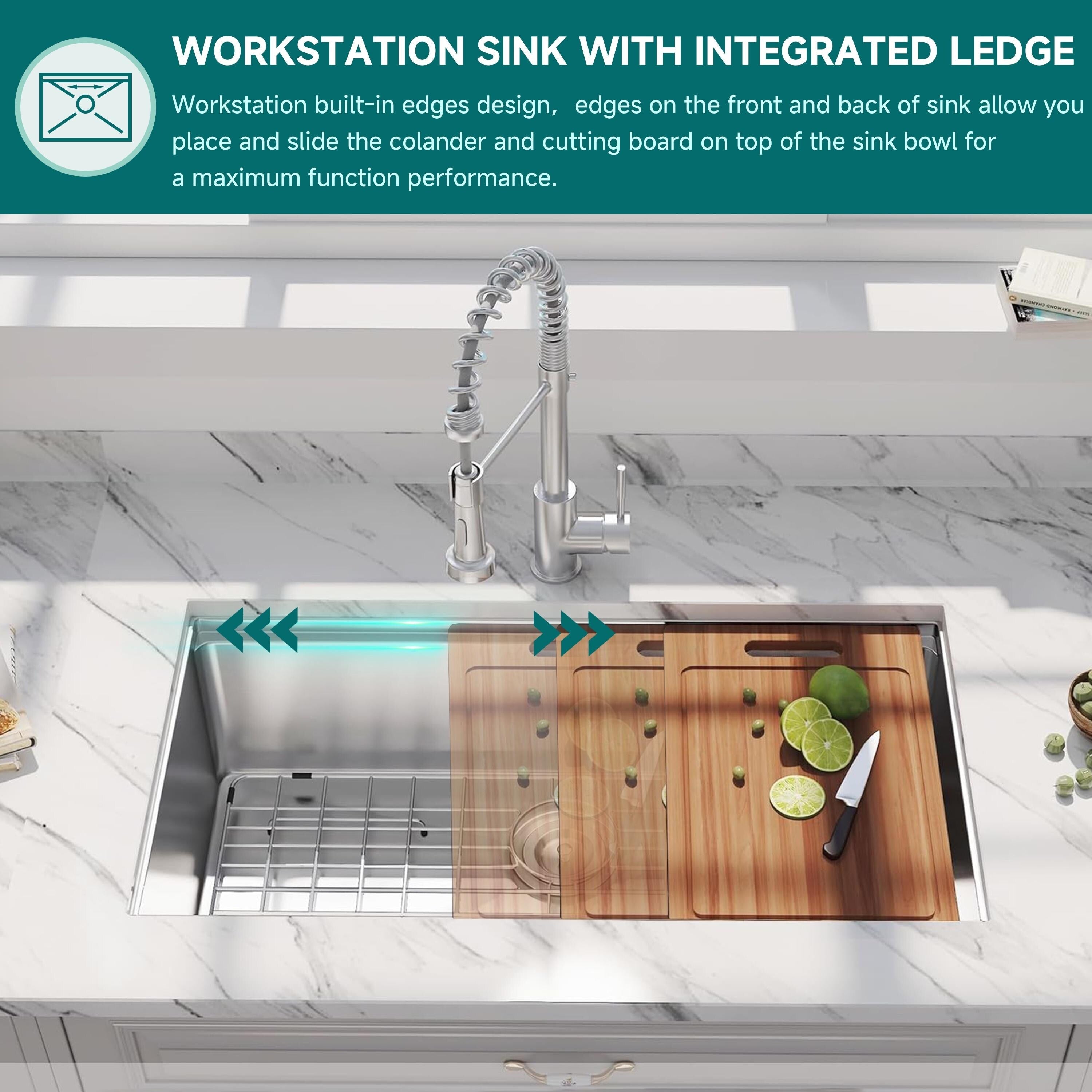 Évier de cuisine encastré CB HOME 32'' en acier inoxydable doré, évier de cuisine à encastrer noir/acier inoxydable, évier de cuisine simple avec accessoires