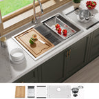 Évier de cuisine encastré CB HOME 32'' en acier inoxydable doré, évier de cuisine à encastrer noir/acier inoxydable, évier de cuisine simple avec accessoires