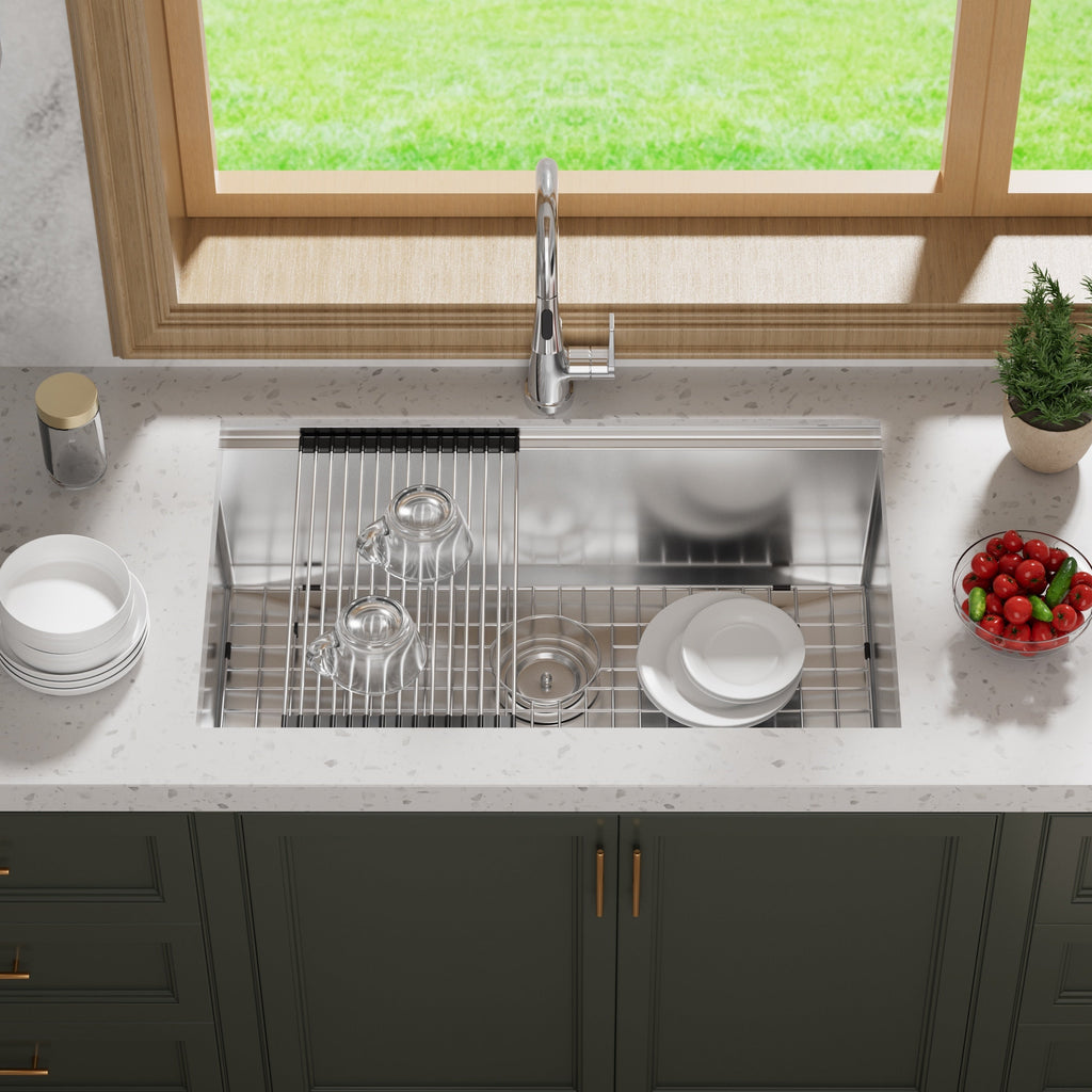 Évier de cuisine encastré CB HOME 32'' en acier inoxydable doré, évier de cuisine à encastrer noir/acier inoxydable, évier de cuisine simple avec accessoires