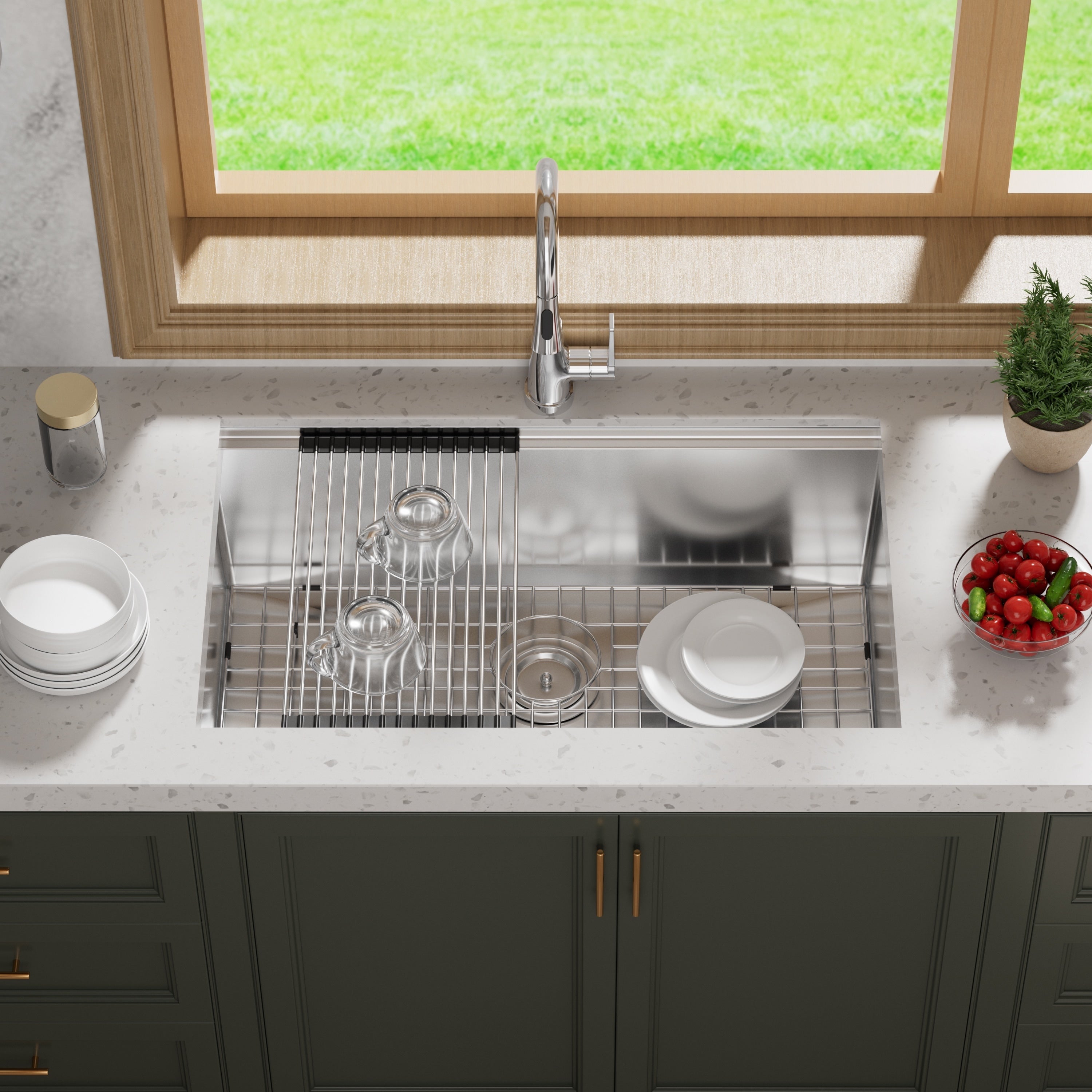 Évier de cuisine encastré CB HOME 32'' en acier inoxydable doré, évier de cuisine à encastrer noir/acier inoxydable, évier de cuisine simple avec accessoires