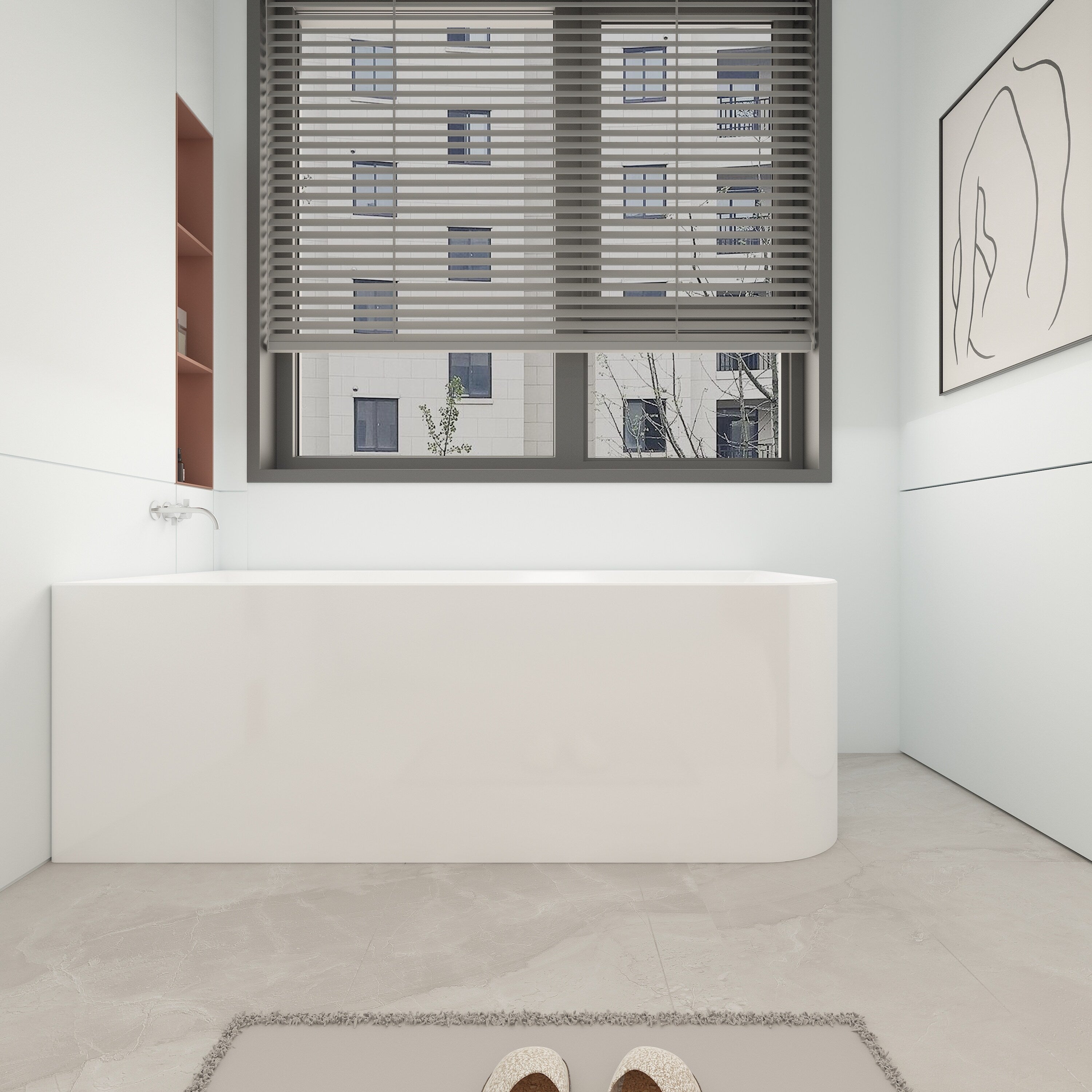 Baignoires autoportantes en acrylique CB HOME 59''/67'', baignoires à trempage à côté unique contre le mur, trop-plein gauche/droite