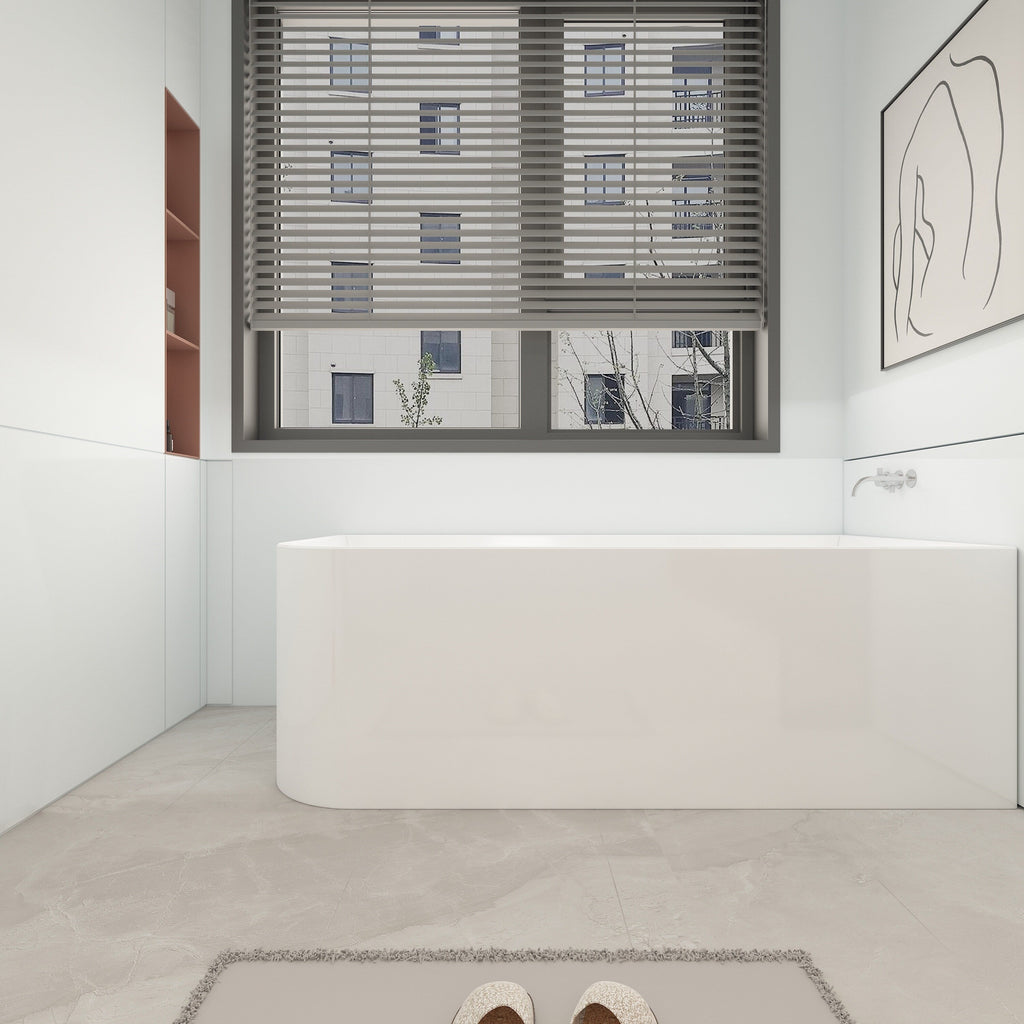 Baignoires autoportantes en acrylique CB HOME 59''/67'', baignoires à trempage à côté unique contre le mur, trop-plein gauche/droite