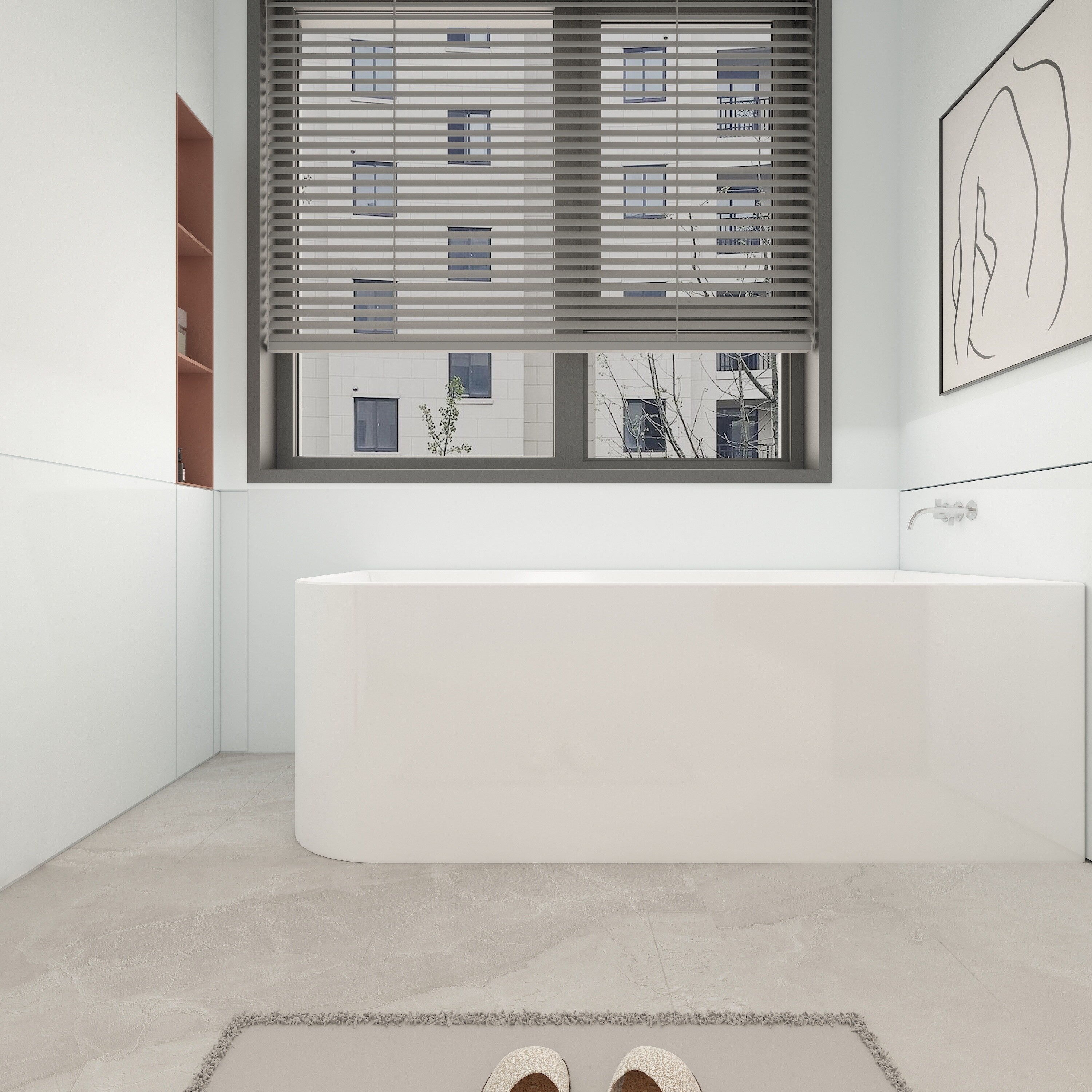 Baignoires autoportantes en acrylique CB HOME 59''/67'', baignoires à trempage à côté unique contre le mur, trop-plein gauche/droite