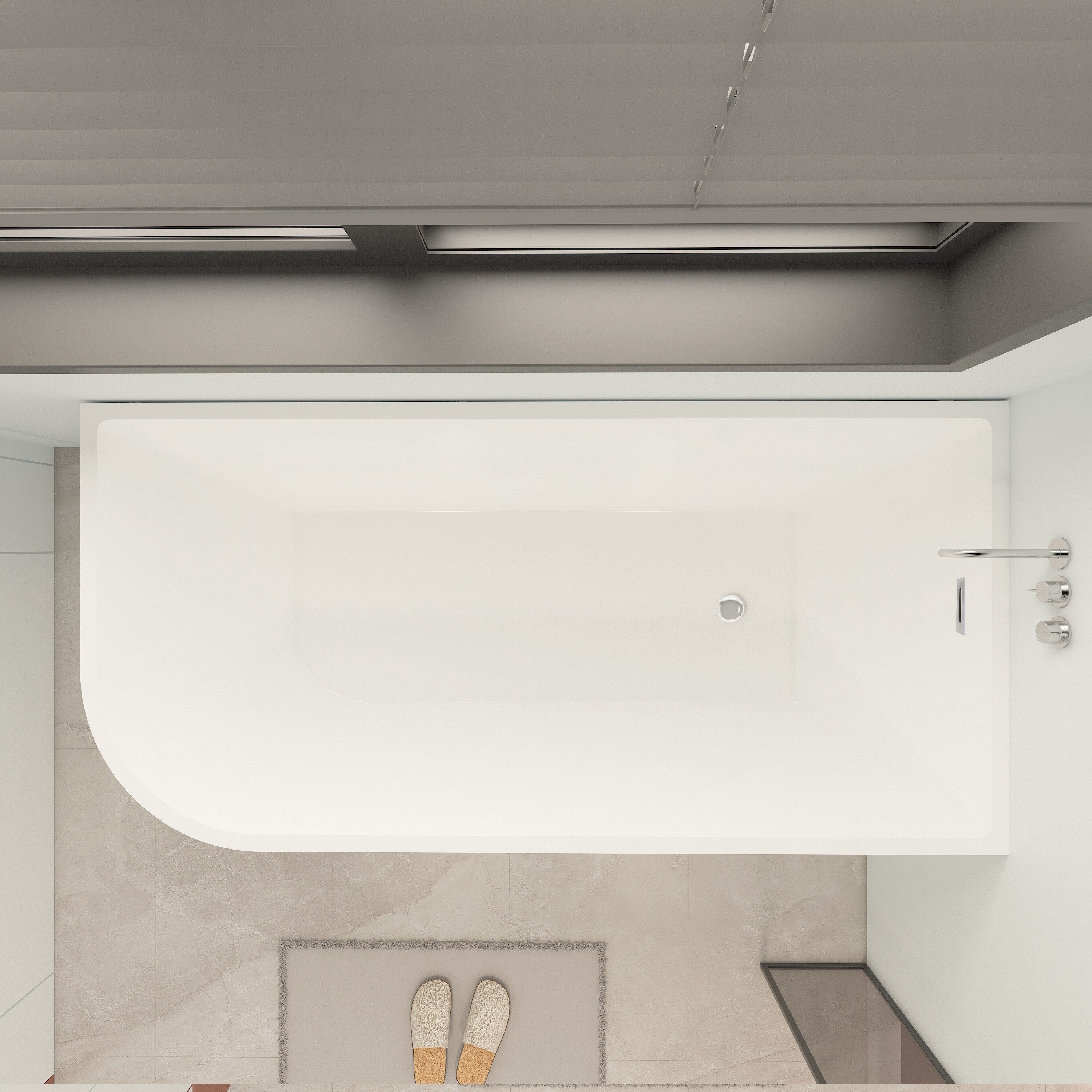 Baignoires autoportantes en acrylique CB HOME 59''/67'', baignoires à trempage à côté unique contre le mur, trop-plein gauche/droite