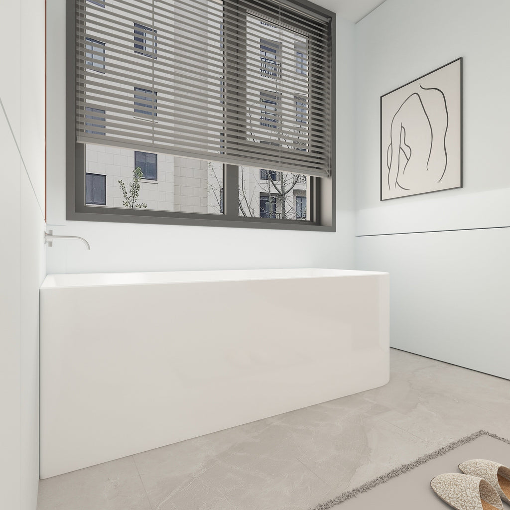 Baignoires autoportantes en acrylique CB HOME 59''/67'', baignoires à trempage à côté unique contre le mur, trop-plein gauche/droite