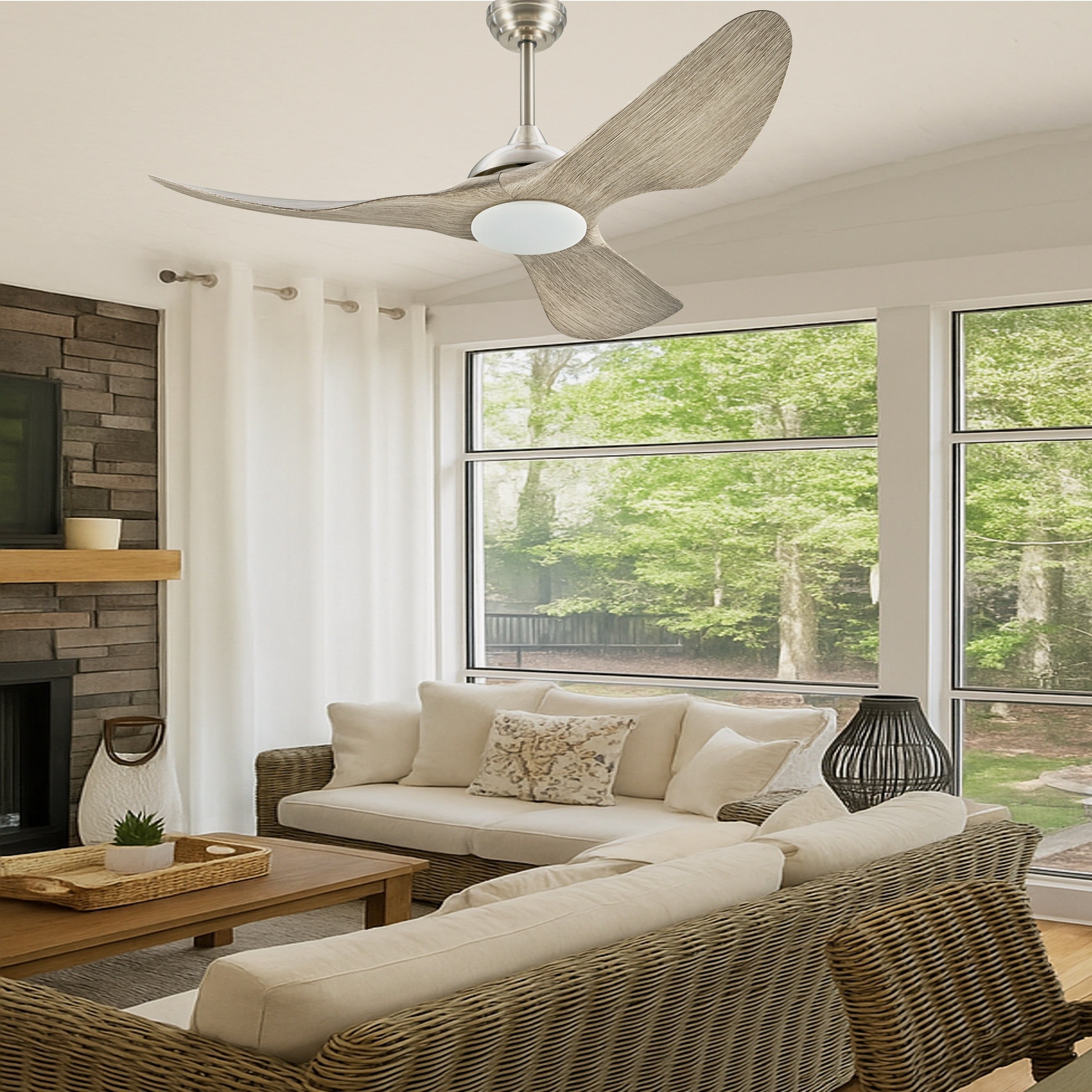 Ventilateur de plafond LED CO-Z 52 pouces pour extérieur, étanche, avec éclairage à intensité variable et télécommande.