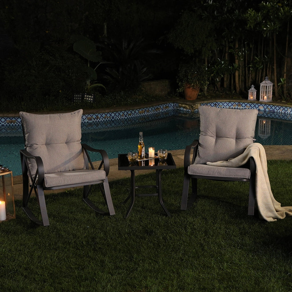 COSIEST Ensemble de conversation extérieur 3 pièces avec chaises à bascule et table d'appoint