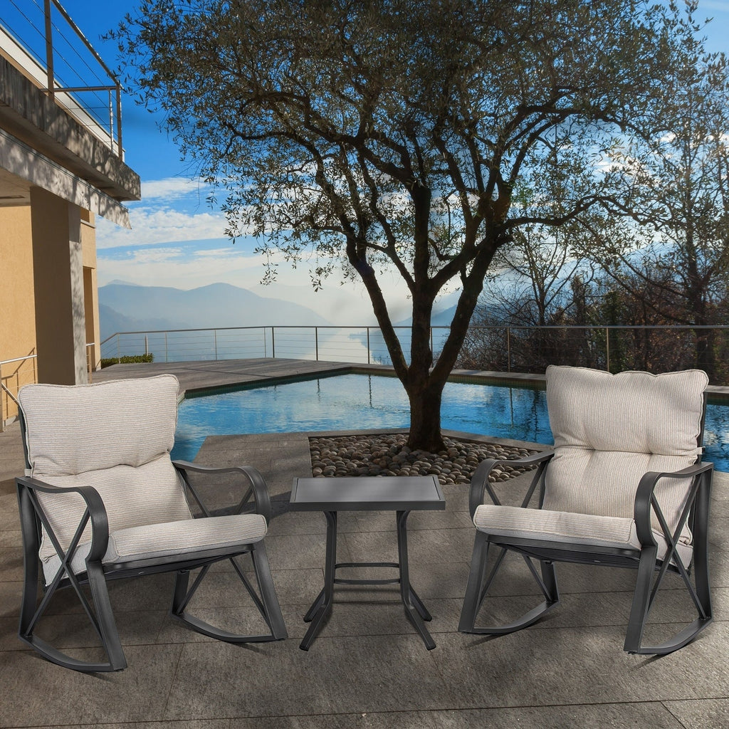 COSIEST Ensemble de conversation extérieur 3 pièces avec chaises à bascule et table d'appoint