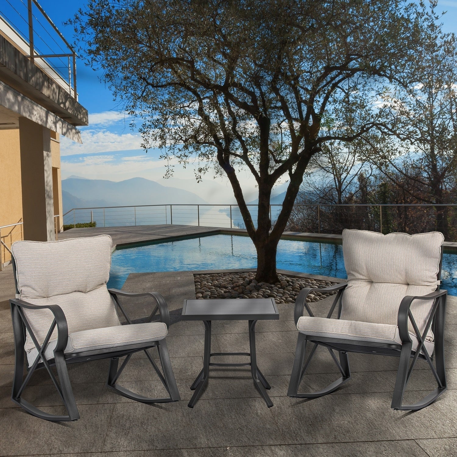 COSIEST Ensemble de conversation extérieur 3 pièces avec chaises à bascule et table d'appoint