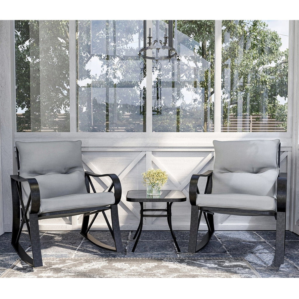 COSIEST Ensemble de conversation extérieur 3 pièces avec chaises à bascule et table d'appoint