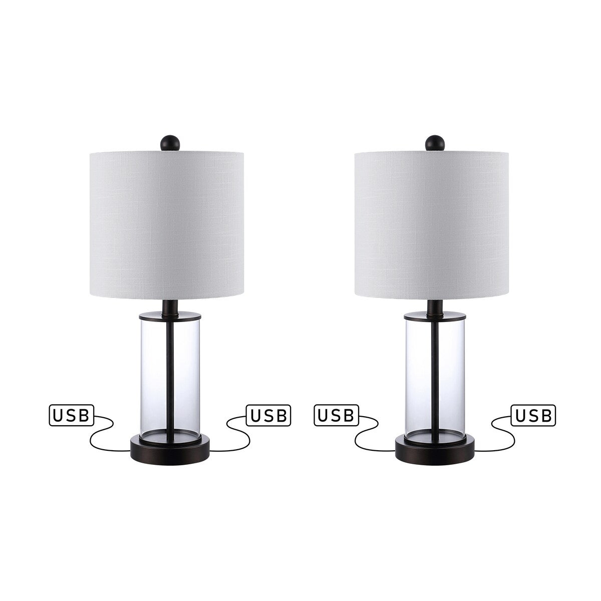 Lampe de table LED à chargement USB Cabell 21 en verre, style moderne et contemporain, bronze vieilli (lot de 2) par JONATHAN Y