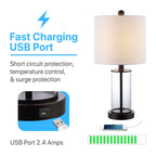 Lampe de table LED à chargement USB Cabell 21 en verre, style moderne et contemporain, bronze vieilli (lot de 2) par JONATHAN Y