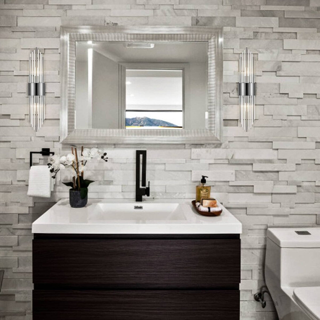 Applique murale moderne en métal Cabrera avec de belles tiges en verre cristal transparent pour salle de bain, lot de 2