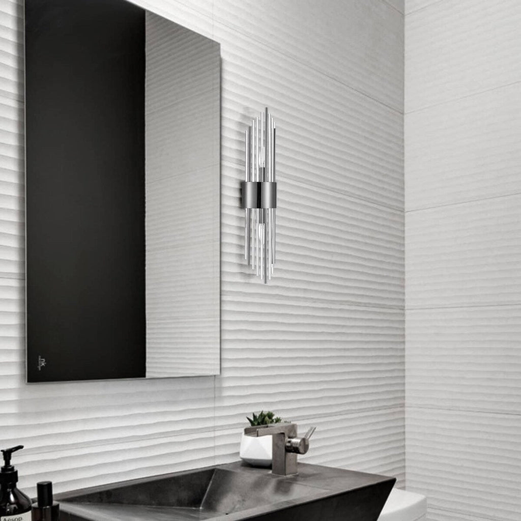 Applique murale moderne en métal Cabrera avec de belles tiges en verre cristal transparent pour salle de bain, lot de 2
