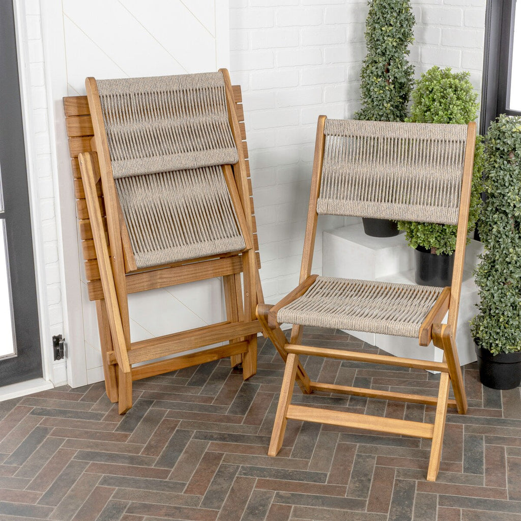 Ensemble bistro pliant d'extérieur Cadiz Modern Coastal 3 pièces en bois d'acacia, par JONATHAN Y