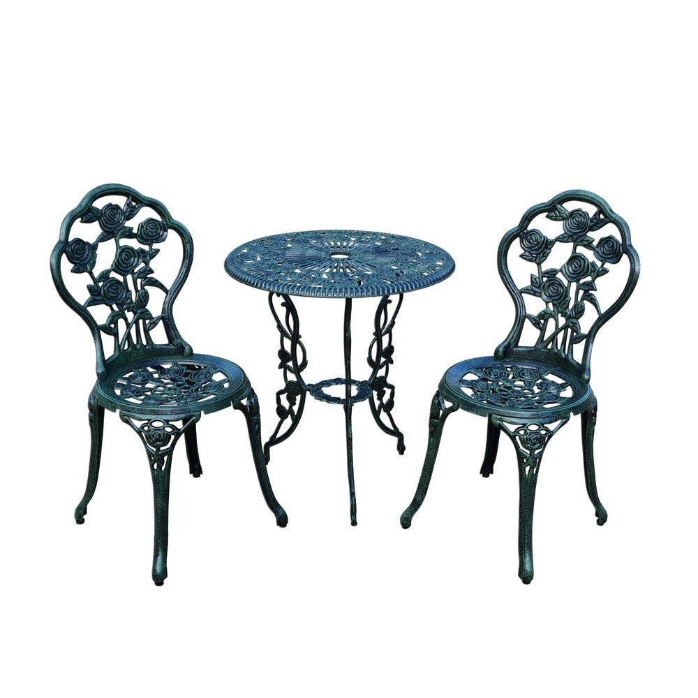 Ensemble bistro 3 pièces Camellia en aluminium moulé vert Verdi avec table et 2 chaises