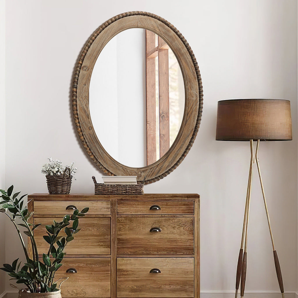 Miroir mural ovale Cameo avec cadre en bois, 81 cm, miroir mural pour salle de bain - 81,03 H x 61 L x 3,2 l (cm)