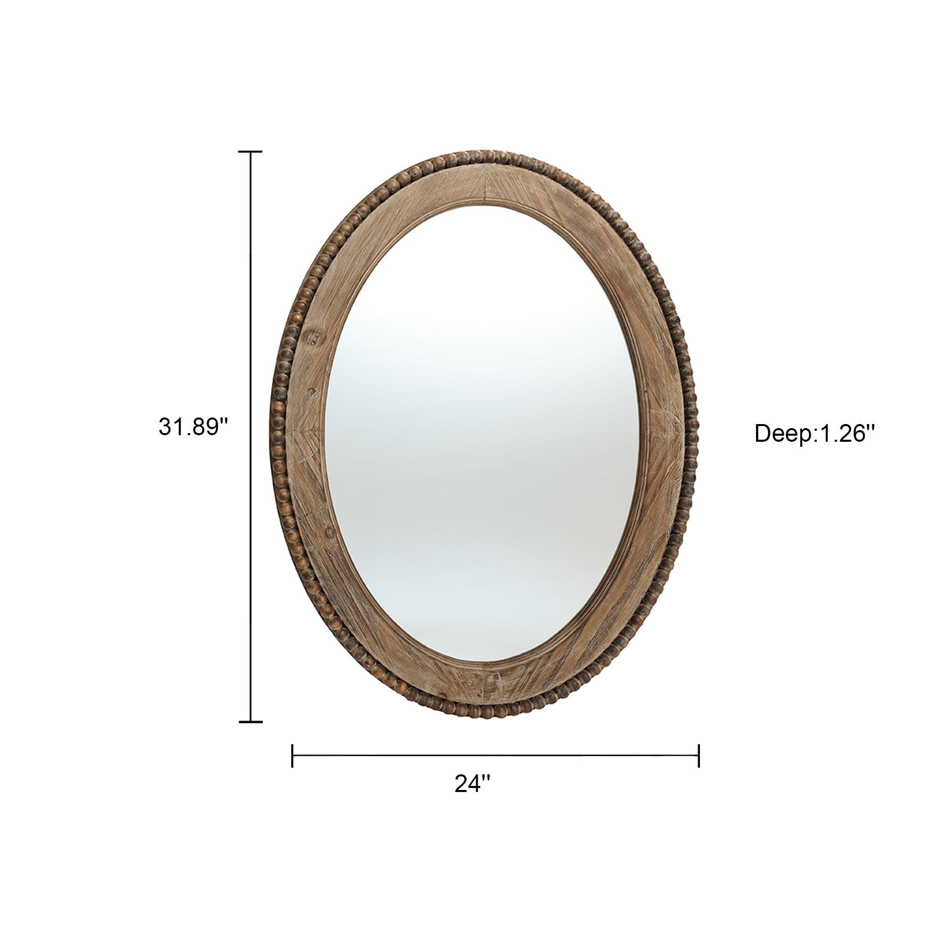 Miroir mural ovale Cameo avec cadre en bois, 81 cm, miroir mural pour salle de bain - 81,03 H x 61 L x 3,2 l (cm)