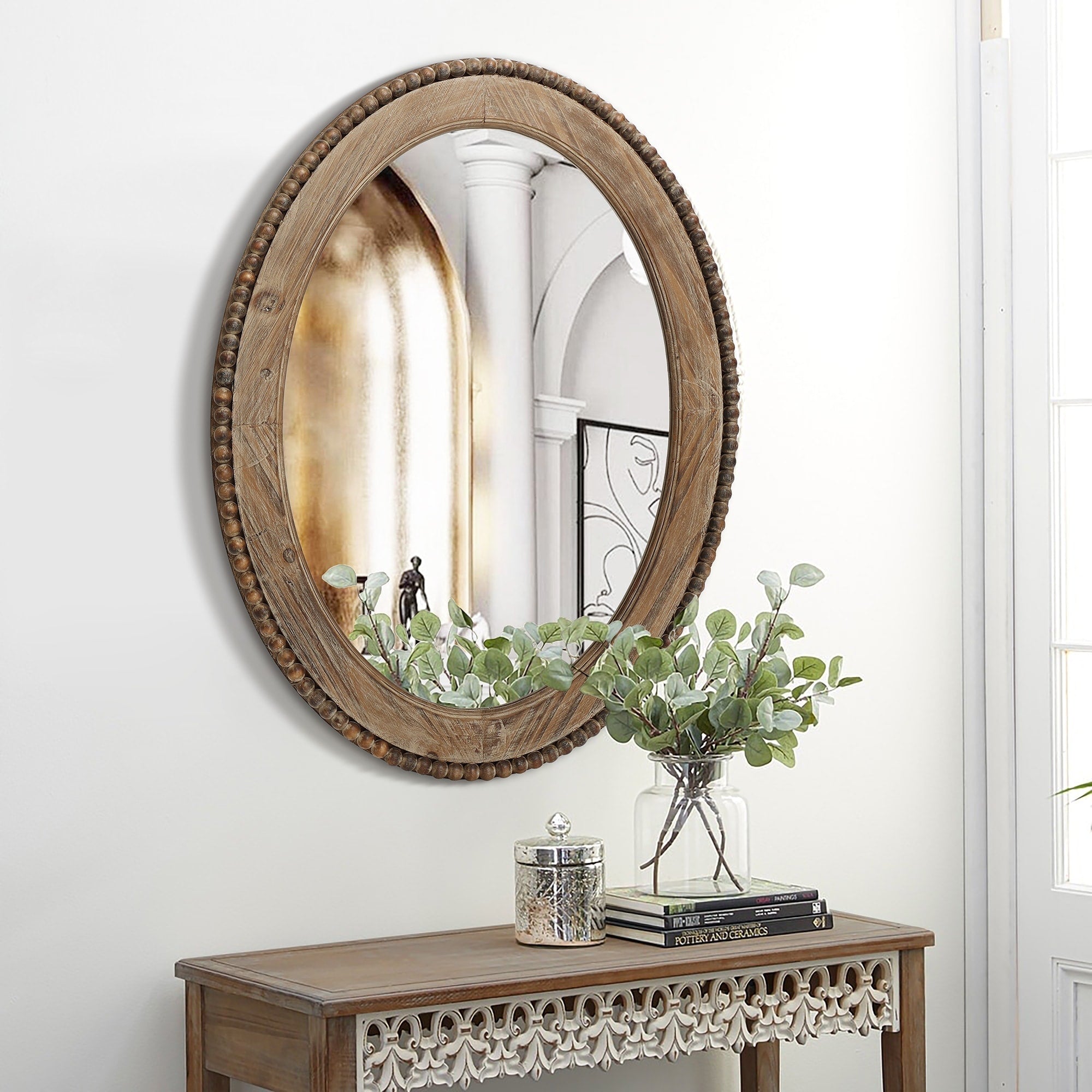 Miroir mural ovale Cameo avec cadre en bois, 81 cm, miroir mural pour salle de bain - 81,03 H x 61 L x 3,2 l (cm)
