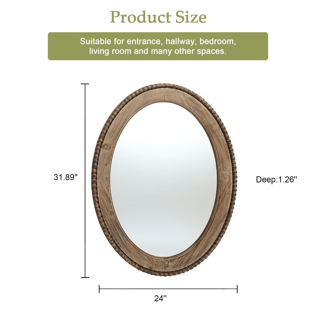 Miroir mural ovale Cameo avec cadre en bois, 81 cm, miroir mural pour salle de bain - 81,03 H x 61 L x 3,2 l (cm)