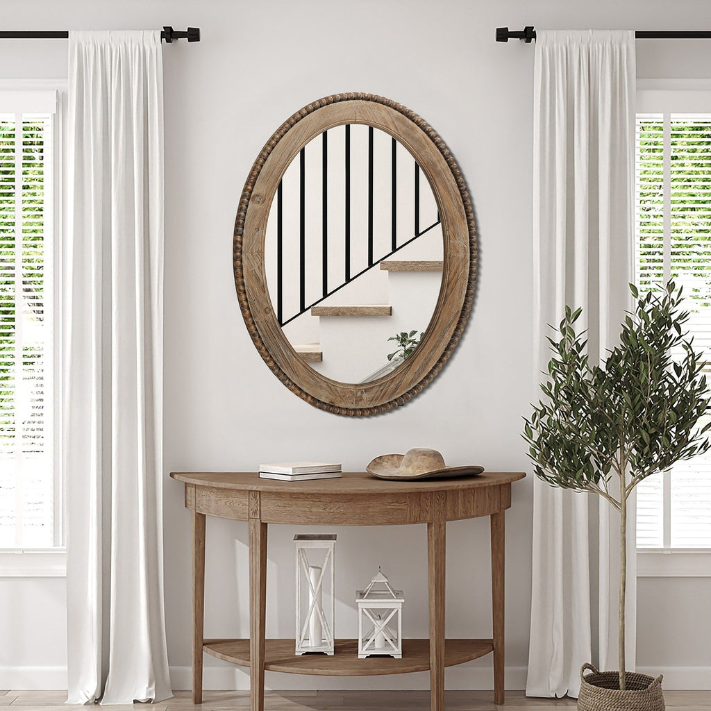 Miroir mural ovale Cameo avec cadre en bois, 81 cm, miroir mural pour salle de bain - 81,03 H x 61 L x 3,2 l (cm)
