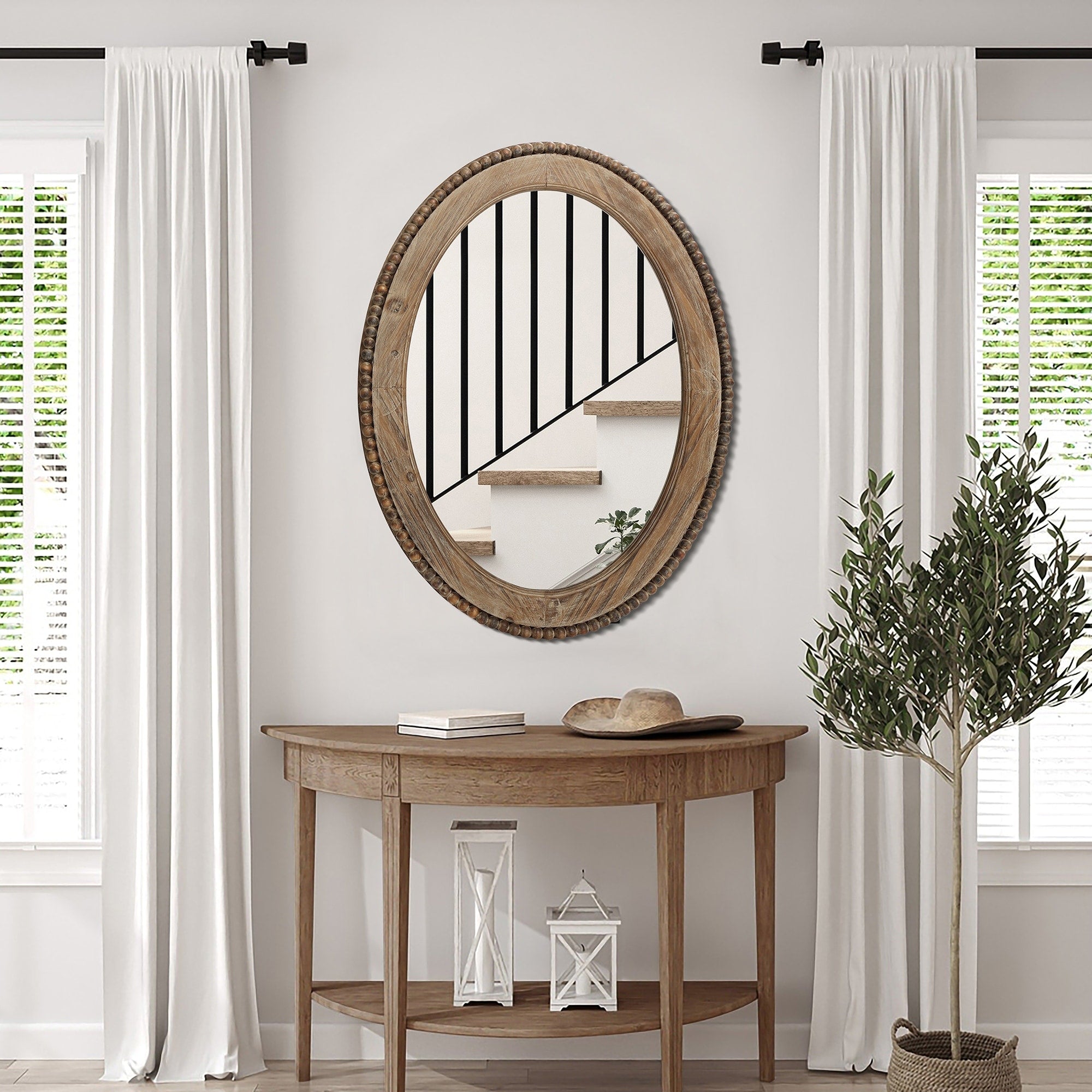Miroir mural ovale Cameo avec cadre en bois, 81 cm, miroir mural pour salle de bain - 81,03 H x 61 L x 3,2 l (cm)