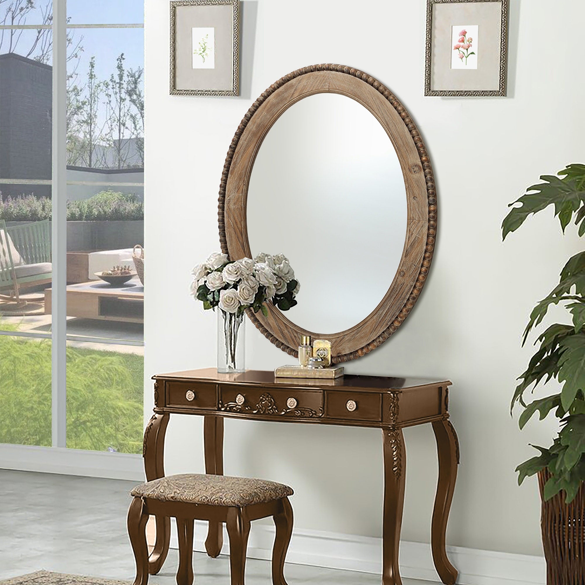 Miroir mural ovale Cameo avec cadre en bois, 81 cm, miroir mural pour salle de bain - 81,03 H x 61 L x 3,2 l (cm)