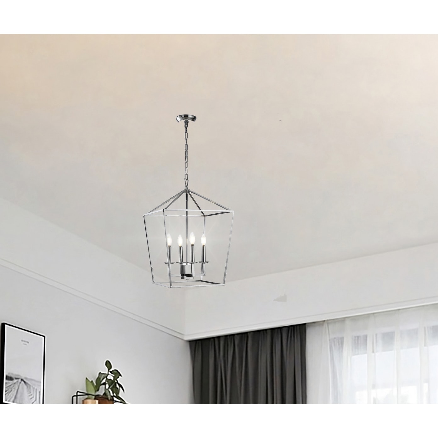 Suspension Lanterne Style Bougie pour Escalier ou Îlot de Cuisine, Lustre à Cage Ouverte - N/A