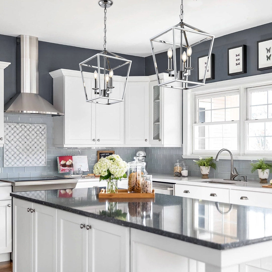 Suspension Lanterne Style Bougie pour Escalier ou Îlot de Cuisine, Lustre à Cage Ouverte - N/A