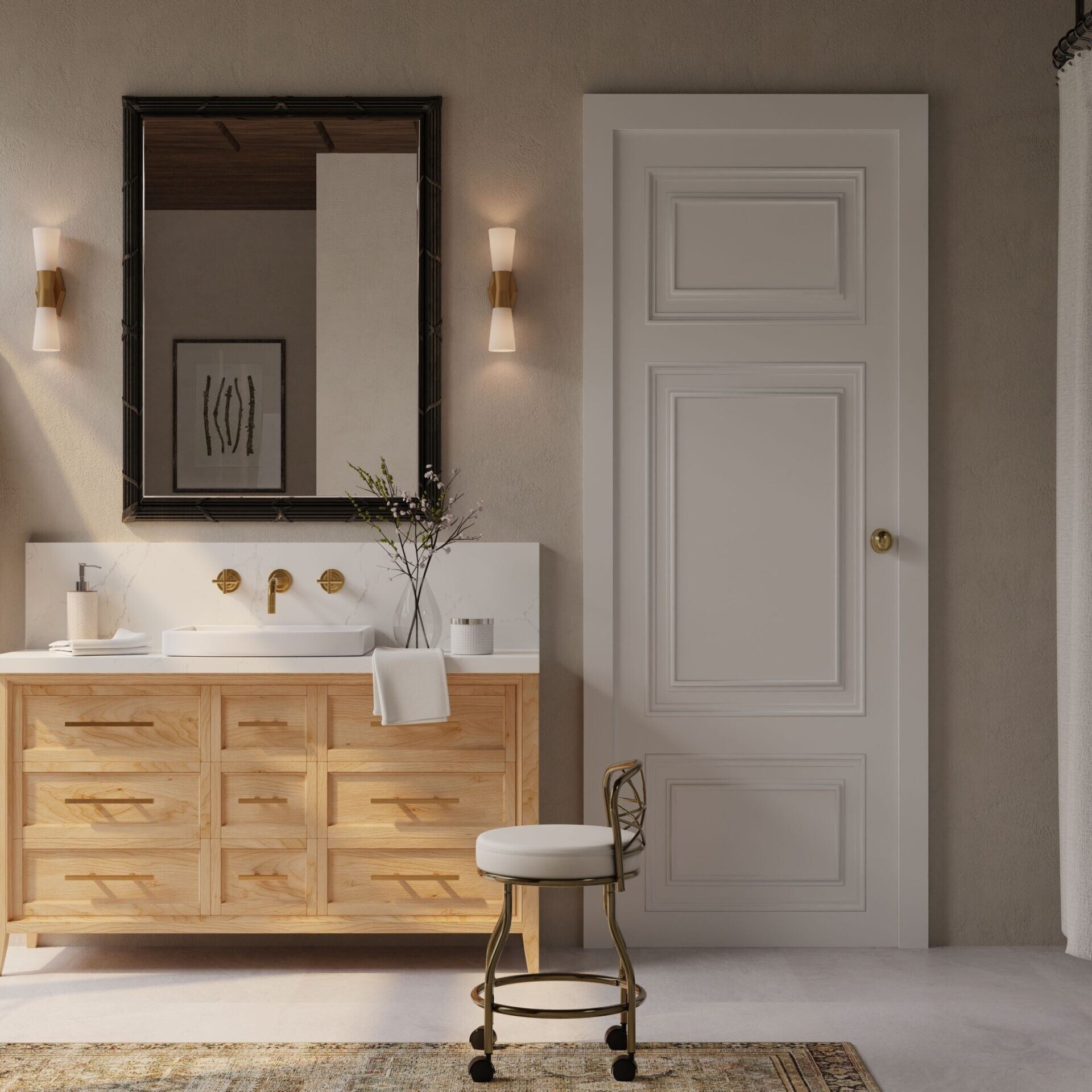 Tabouret de coiffeuse Diana à dossier en X de Carolina Living avec roulettes