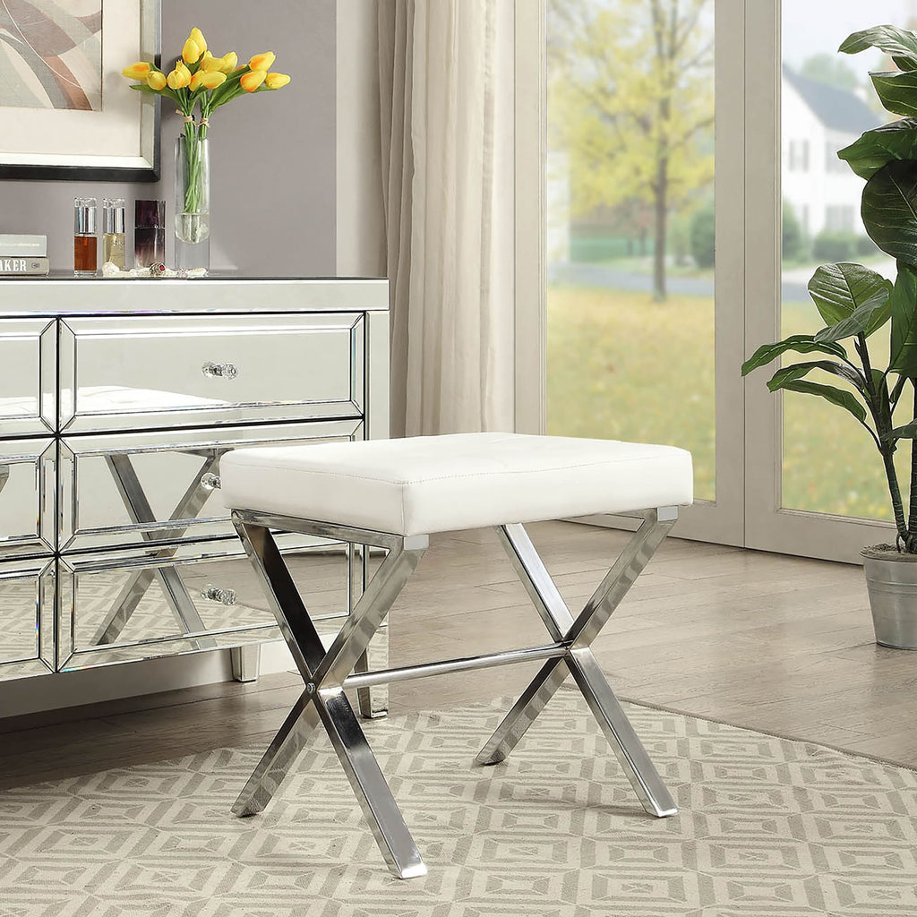 Banc de coiffeuse Elisabetta de Carolina Living - Blanc/Chrome