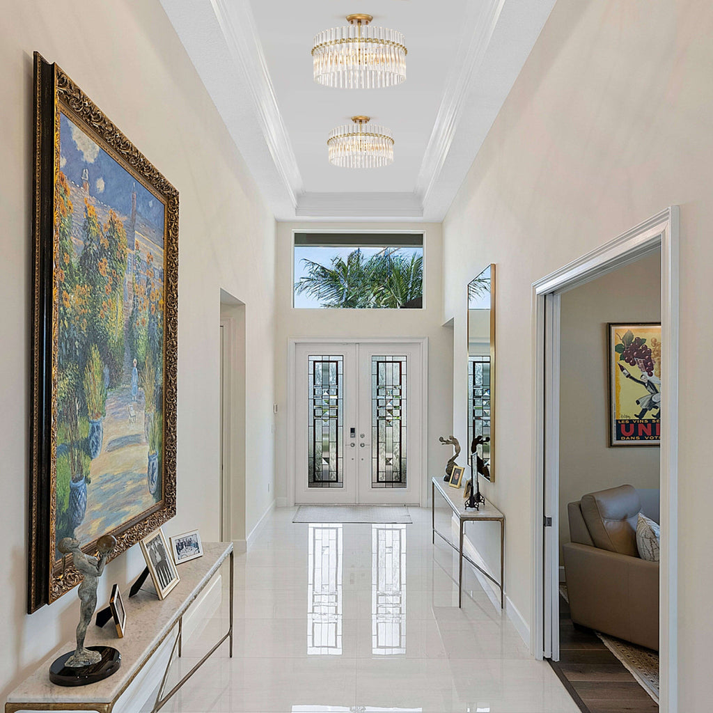 Casandra, plafonnier à 4 lumières en laiton brossé avec cristaux