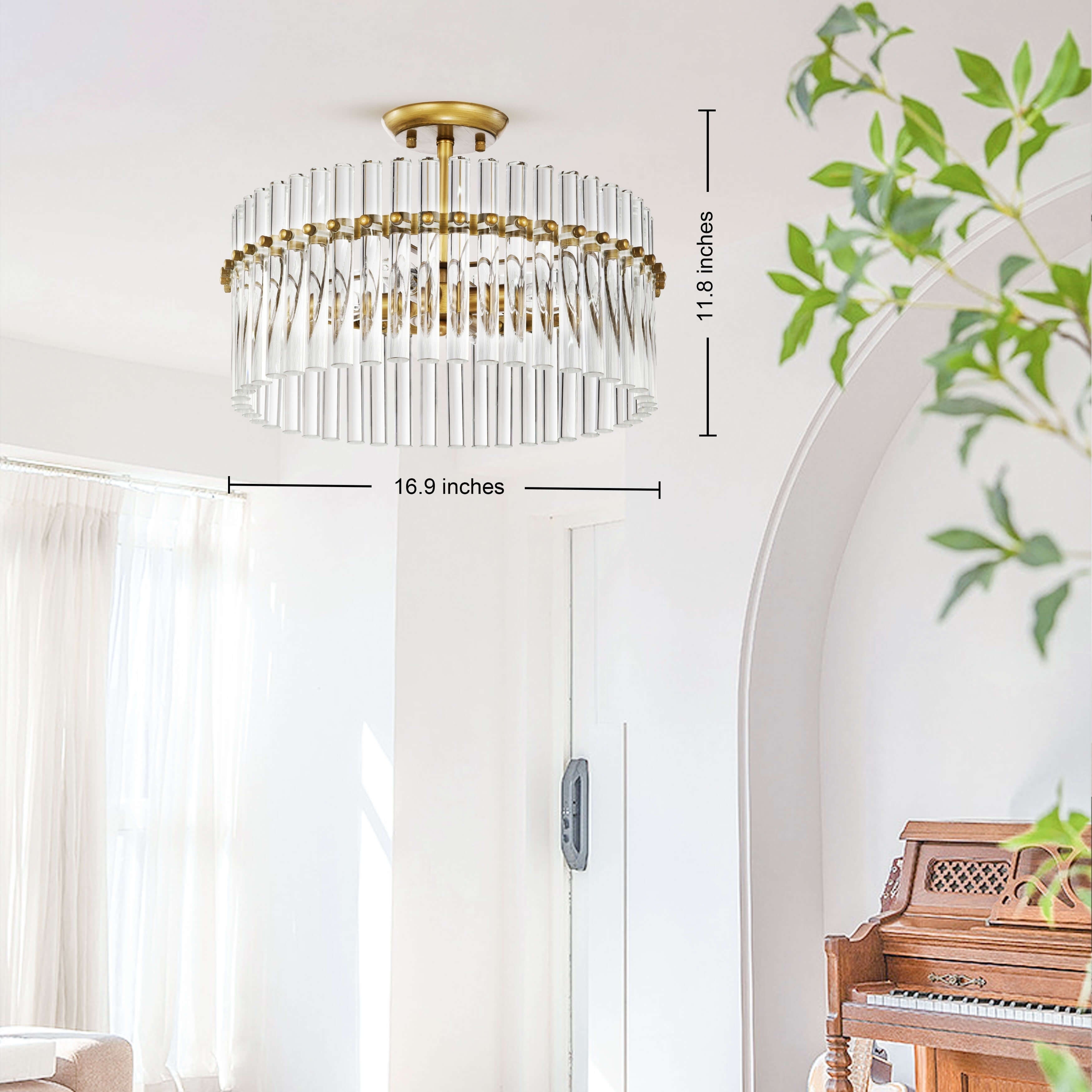 Casandra, plafonnier à 4 lumières en laiton brossé avec cristaux