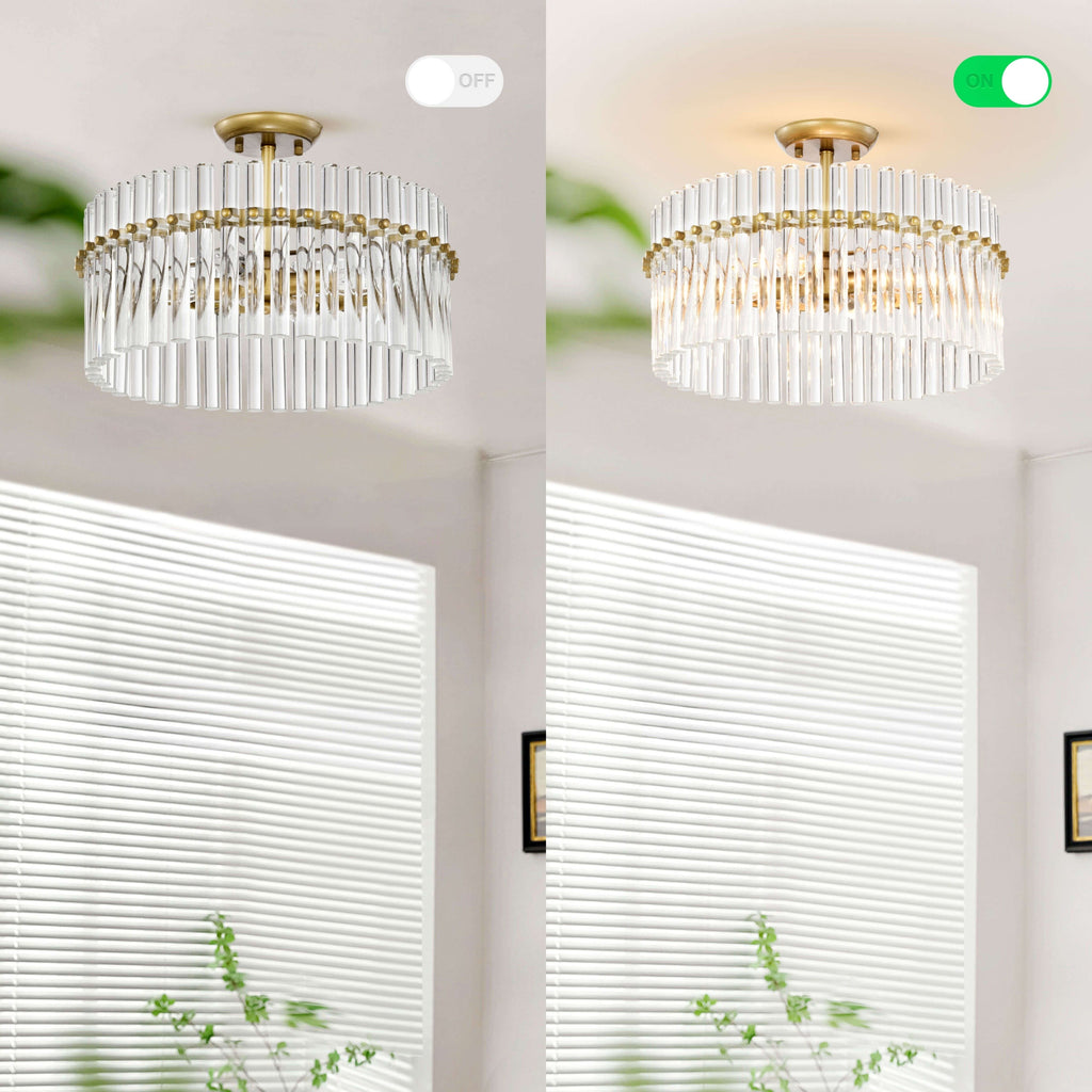 Casandra, plafonnier à 4 lumières en laiton brossé avec cristaux