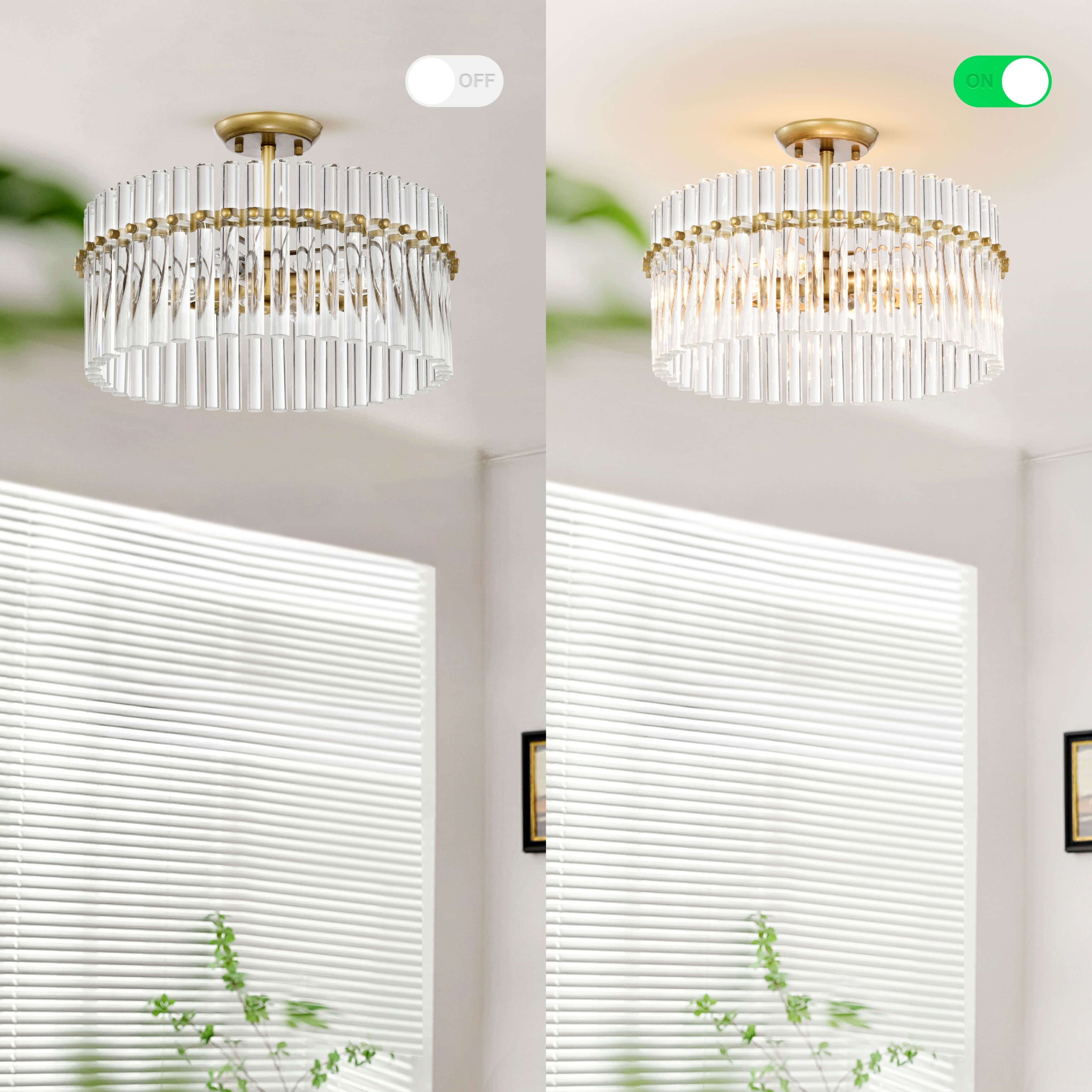 Casandra, plafonnier à 4 lumières en laiton brossé avec cristaux