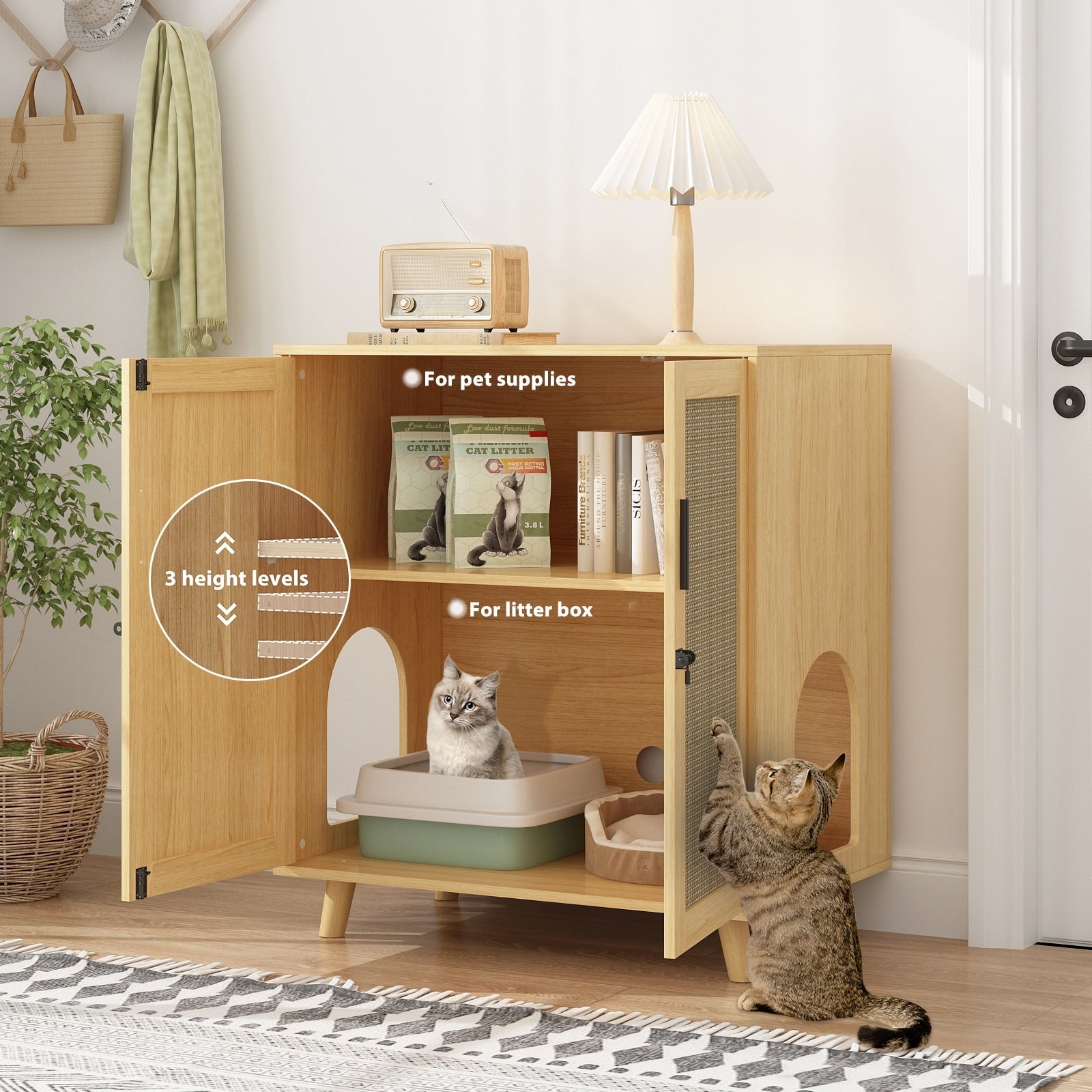 Abri pour litière de chat, maison pour chat, table d'appoint, porte-manteau, armoire, bibliothèque