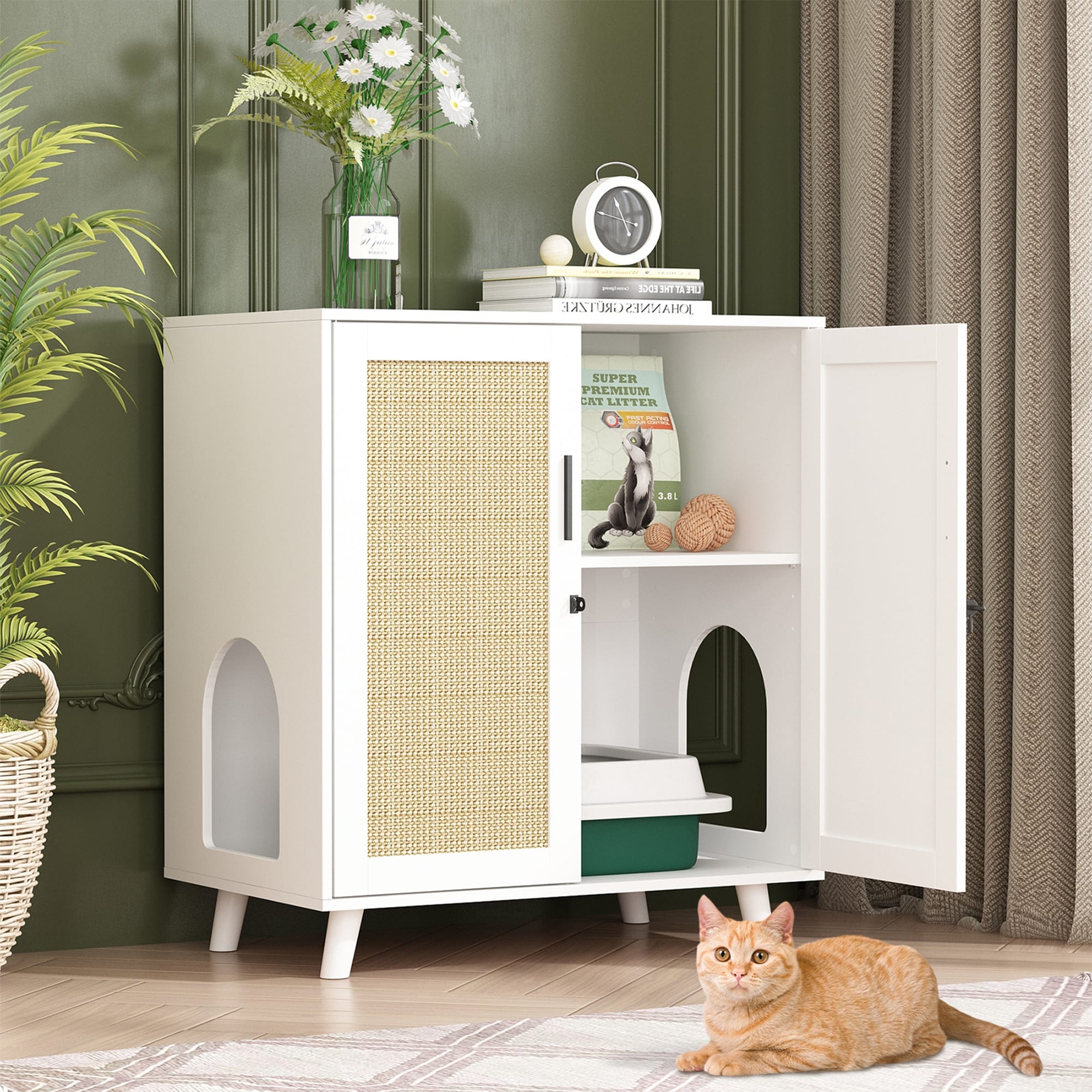 Abri pour litière de chat, maison pour chat, table d'appoint, porte-manteau, armoire, bibliothèque