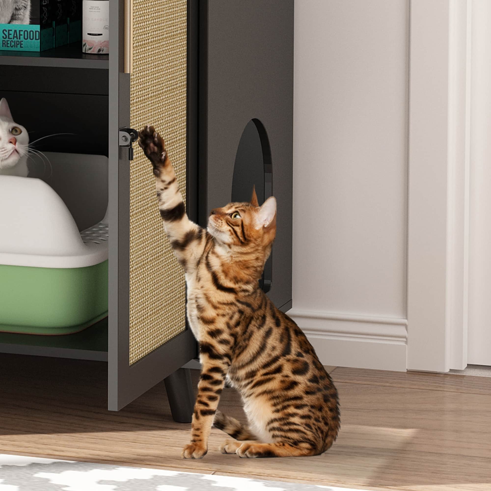 Abri pour litière de chat, maison pour chat, table d'appoint, porte-manteau, armoire, bibliothèque