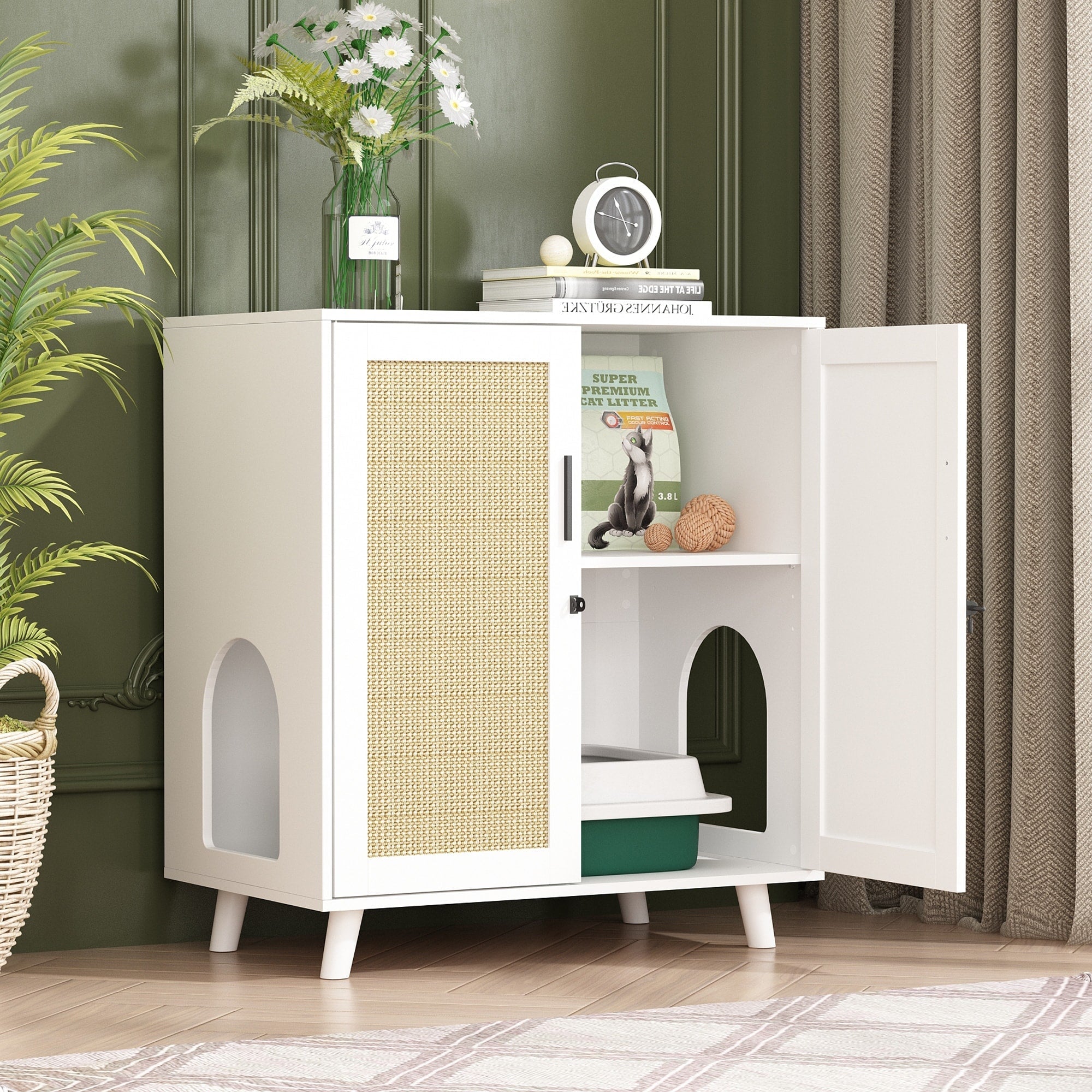 Abri pour litière de chat, maison pour chat, table d'appoint, porte-manteau, armoire, bibliothèque