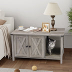 Abri pour litière de chat, meuble de salle de bain pour chat en bois dissimulé avec poteau à gratter.