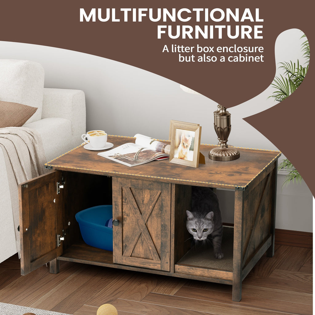 Abri pour litière de chat, meuble de salle de bain pour chat en bois dissimulé avec poteau à gratter.