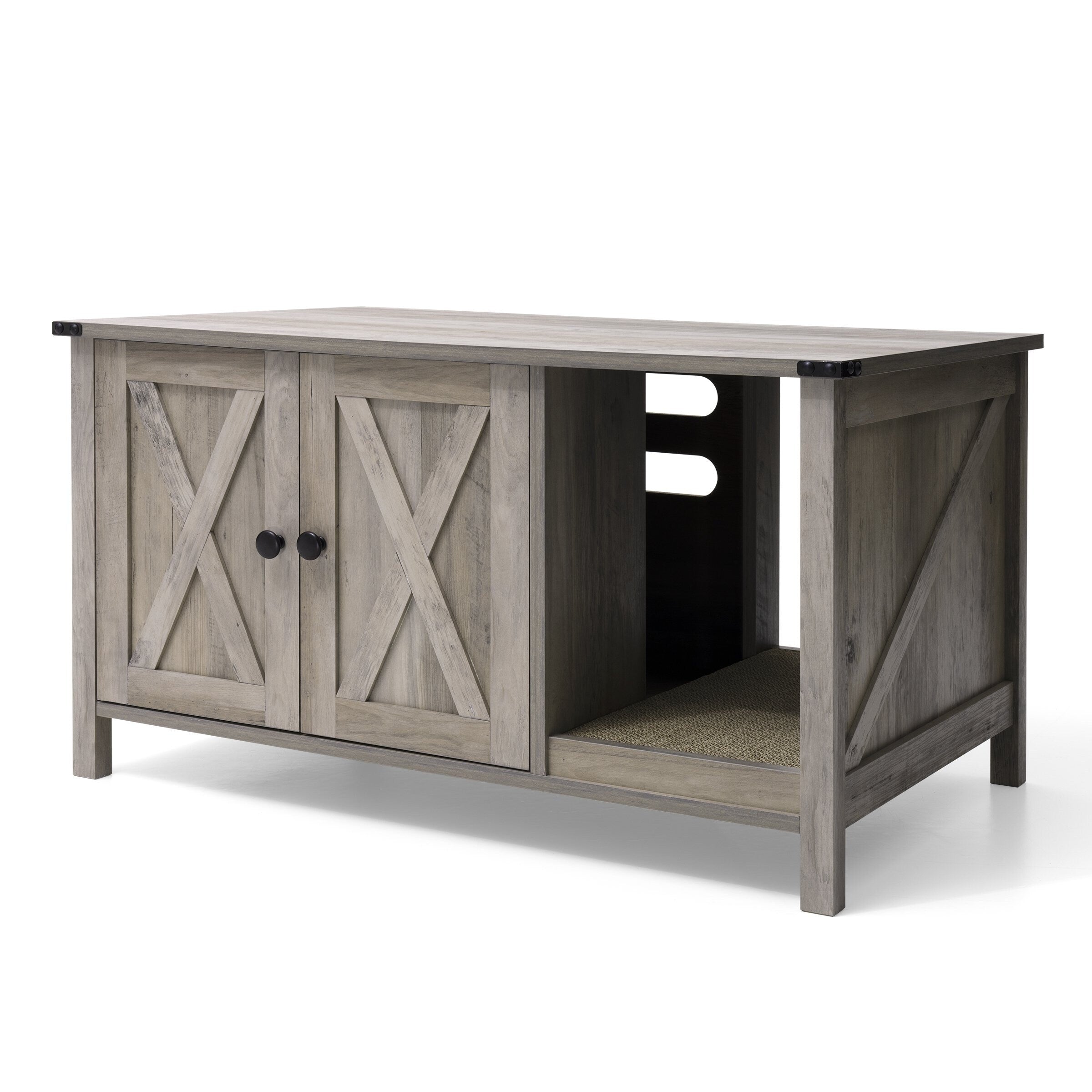 Abri pour litière de chat, meuble de salle de bain pour chat en bois dissimulé avec poteau à gratter.