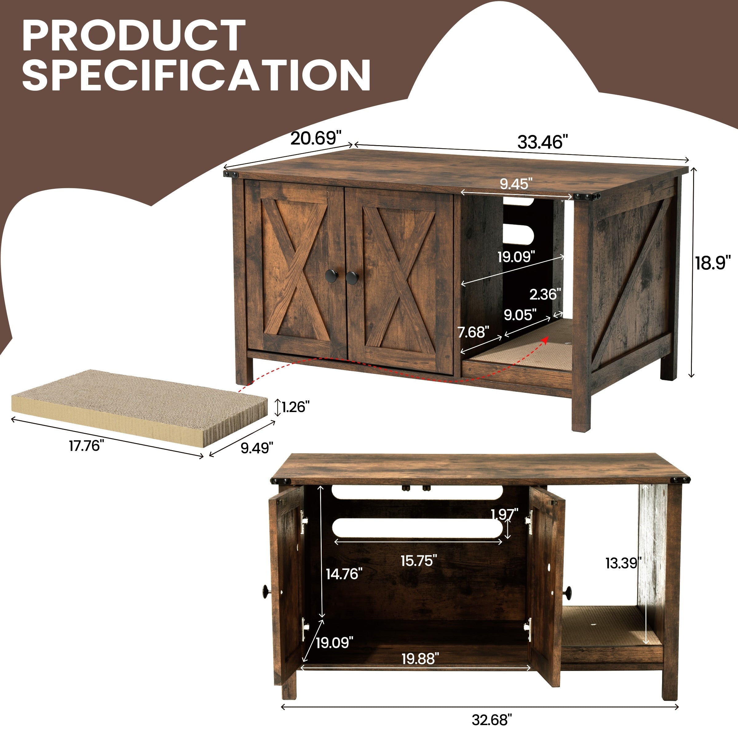 Abri pour litière de chat, meuble de salle de bain pour chat en bois dissimulé avec poteau à gratter.