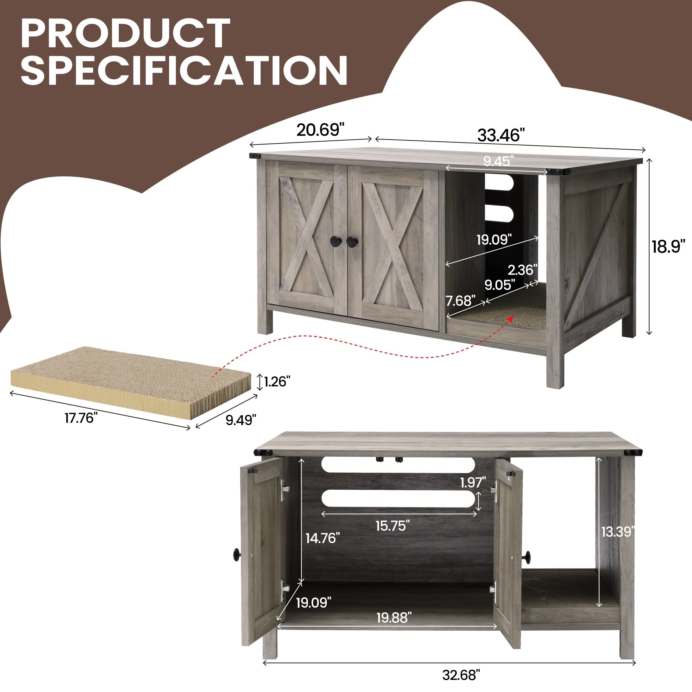 Abri pour litière de chat, meuble de salle de bain pour chat en bois dissimulé avec poteau à gratter.