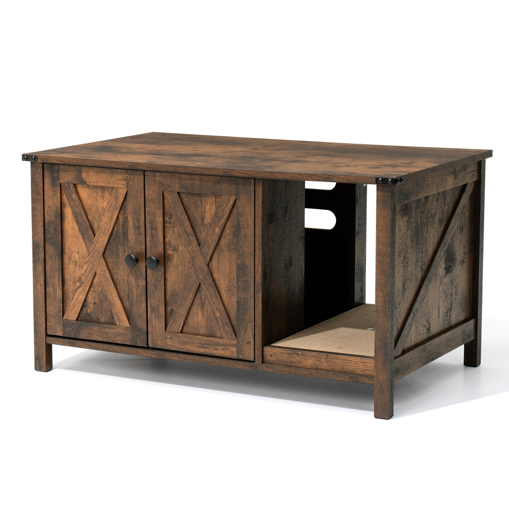 Abri pour litière de chat, meuble de salle de bain pour chat en bois dissimulé avec poteau à gratter.