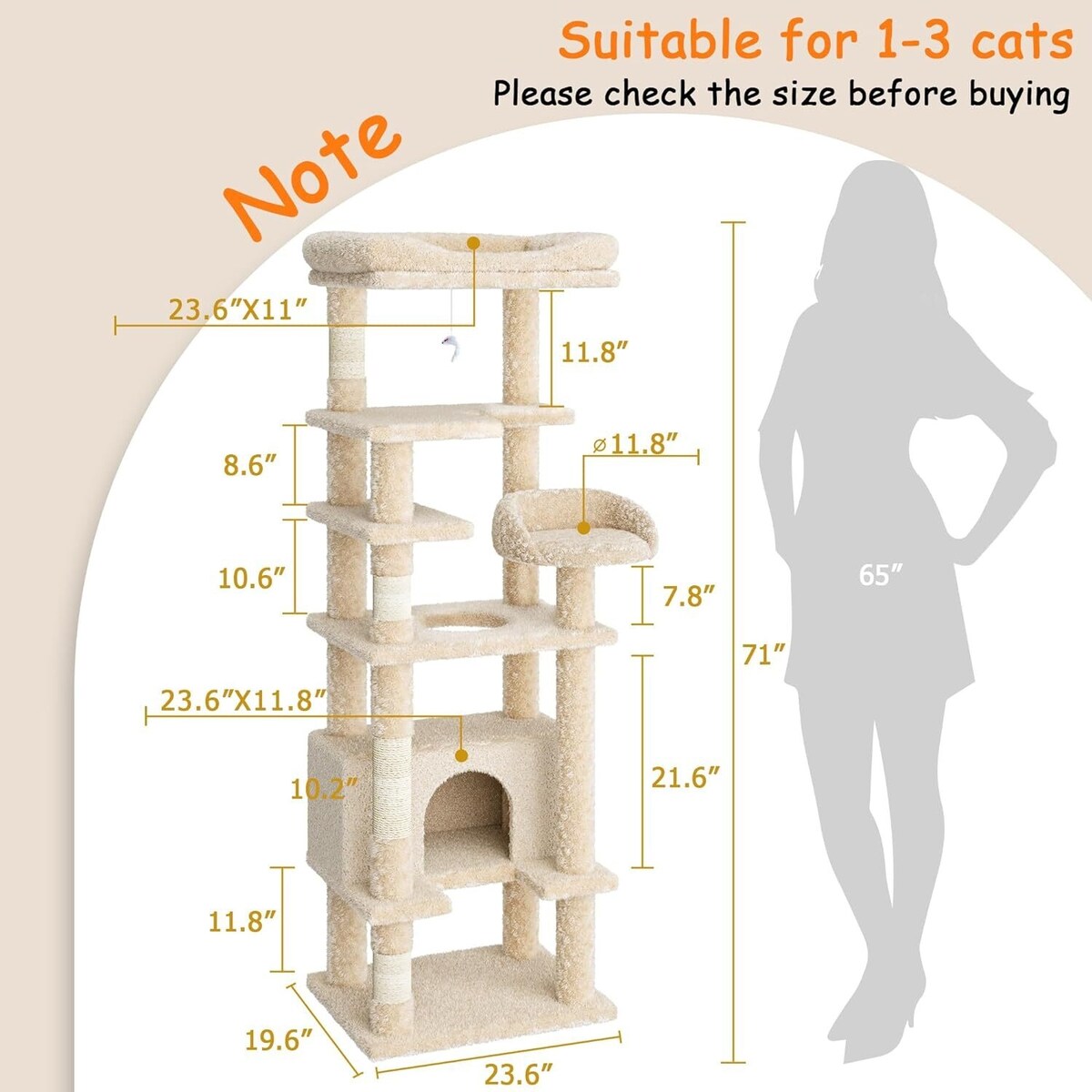 Arbre à chat, tour à chat à plusieurs niveaux avec poteau à gratter