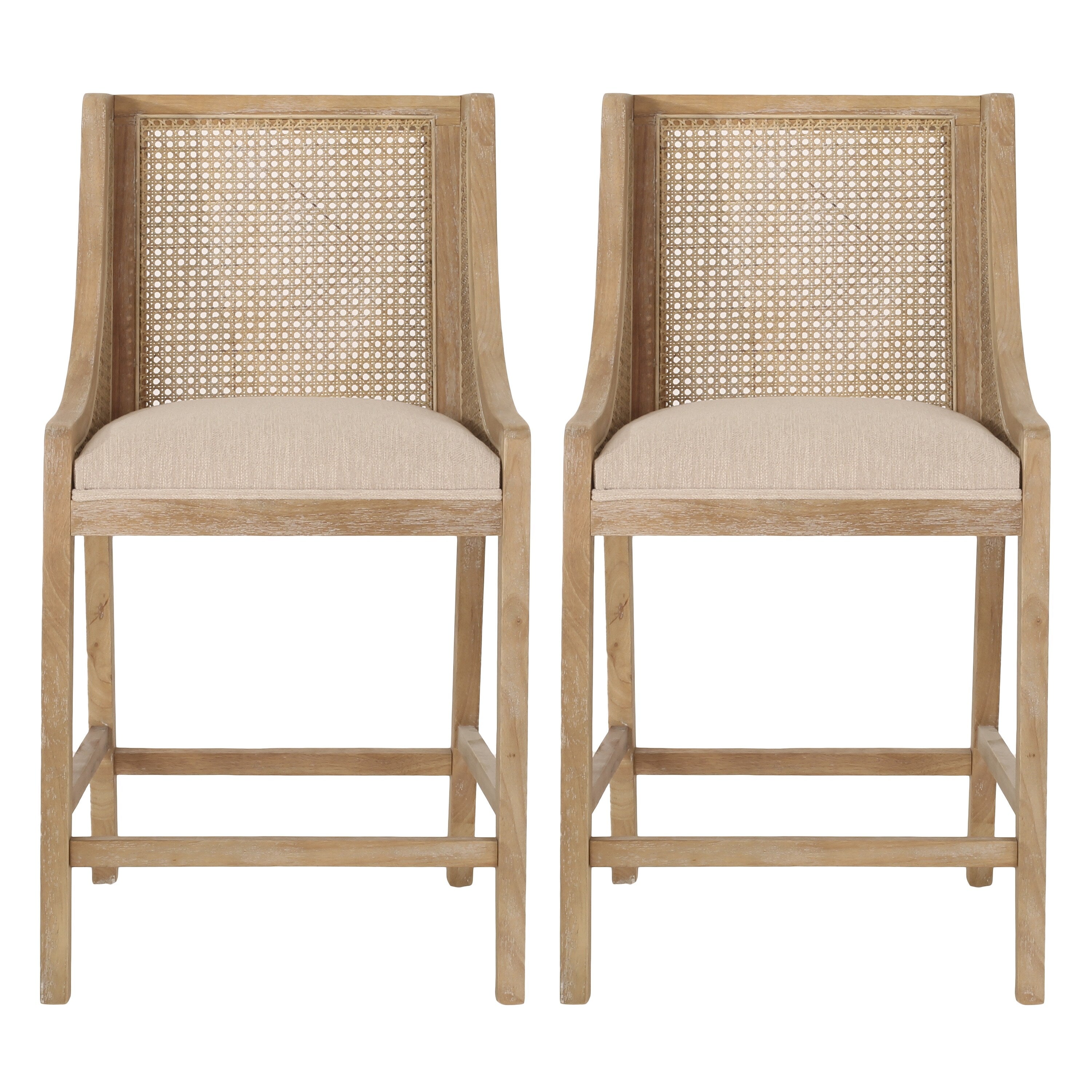 Christopher Knight Home, tabourets de bar Cataldo, pieds en bois et osier, revêtement en tissu, hauteur 65 cm (lot de 2)