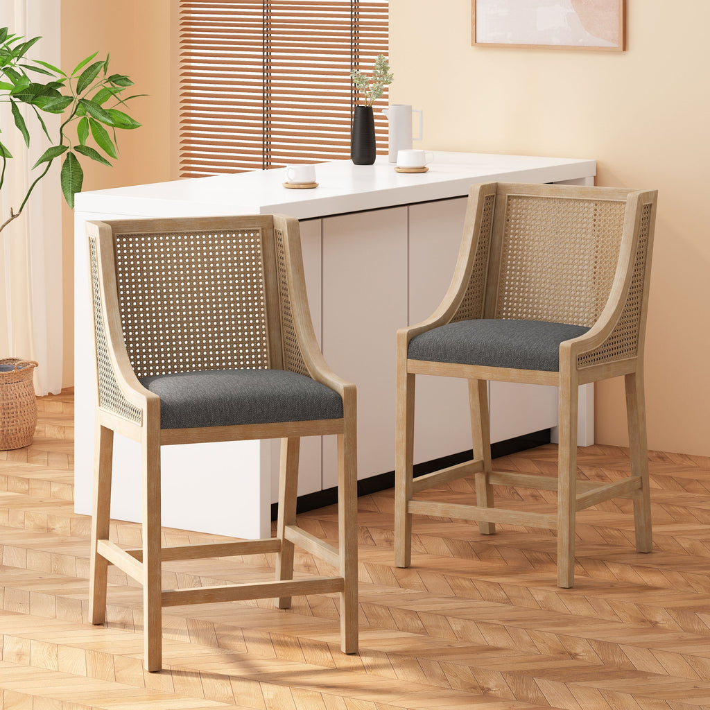 Christopher Knight Home, tabourets de bar Cataldo, pieds en bois et osier, revêtement en tissu, hauteur 65 cm (lot de 2)