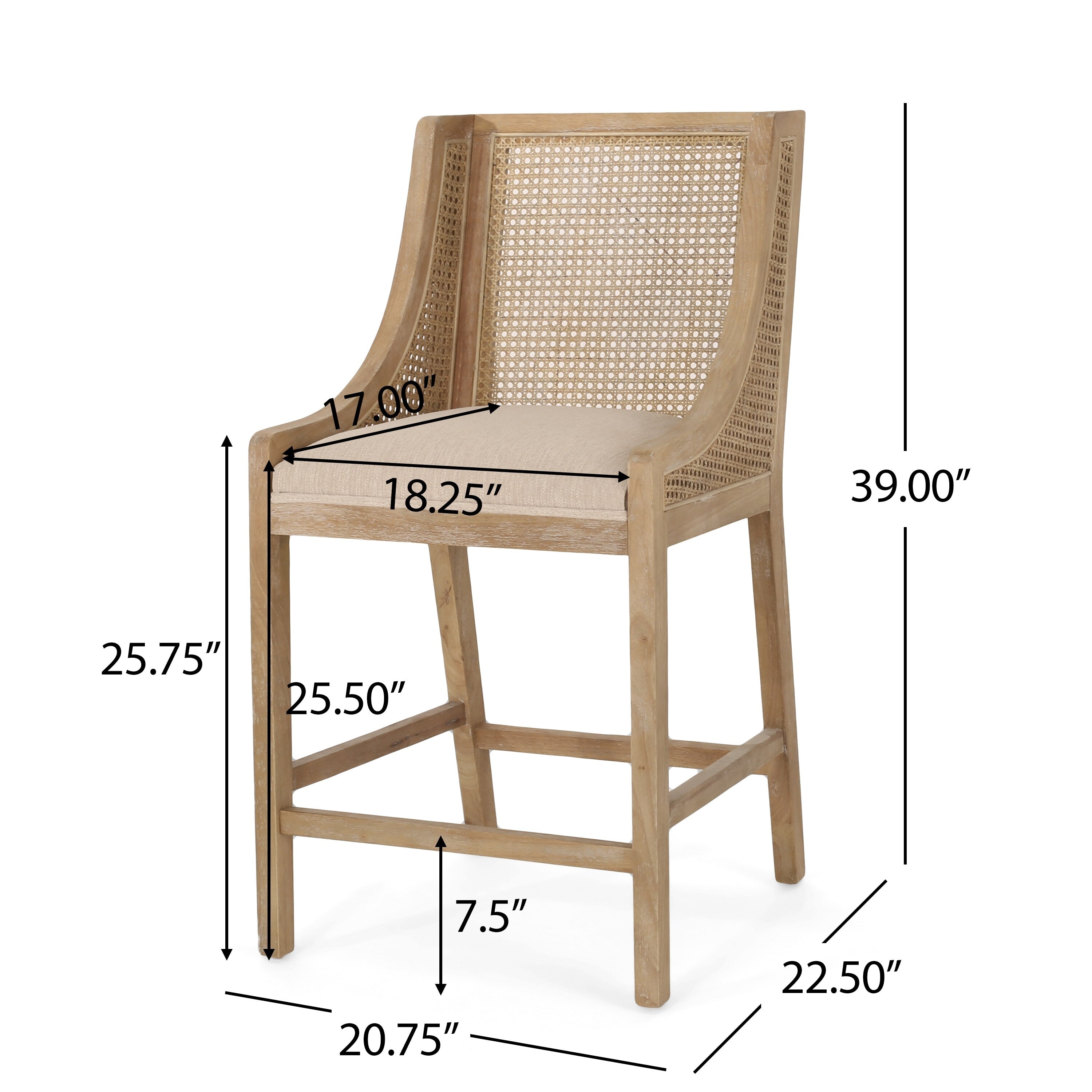 Christopher Knight Home, tabourets de bar Cataldo, pieds en bois et osier, revêtement en tissu, hauteur 65 cm (lot de 2)
