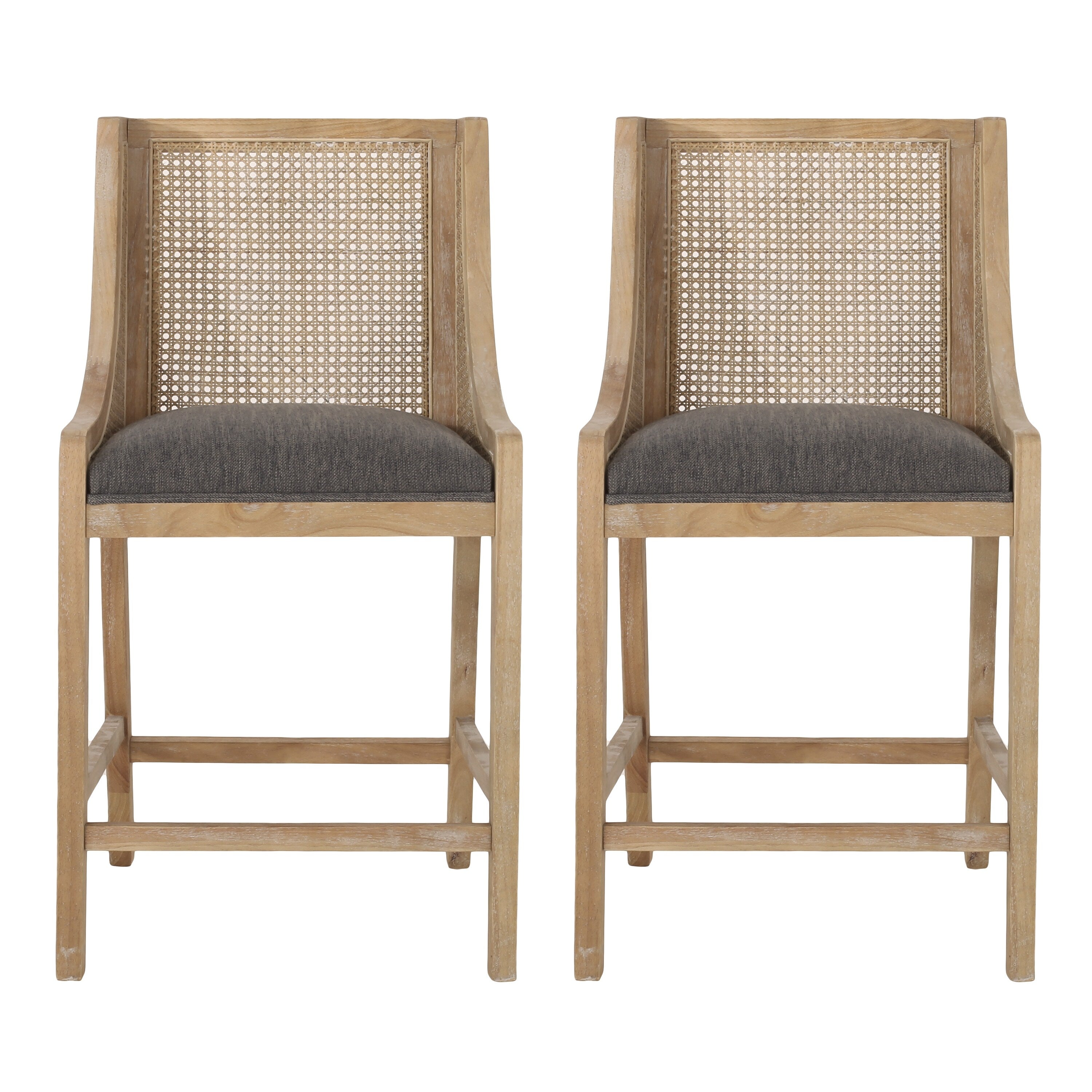 Christopher Knight Home, tabourets de bar Cataldo, pieds en bois et osier, revêtement en tissu, hauteur 65 cm (lot de 2)